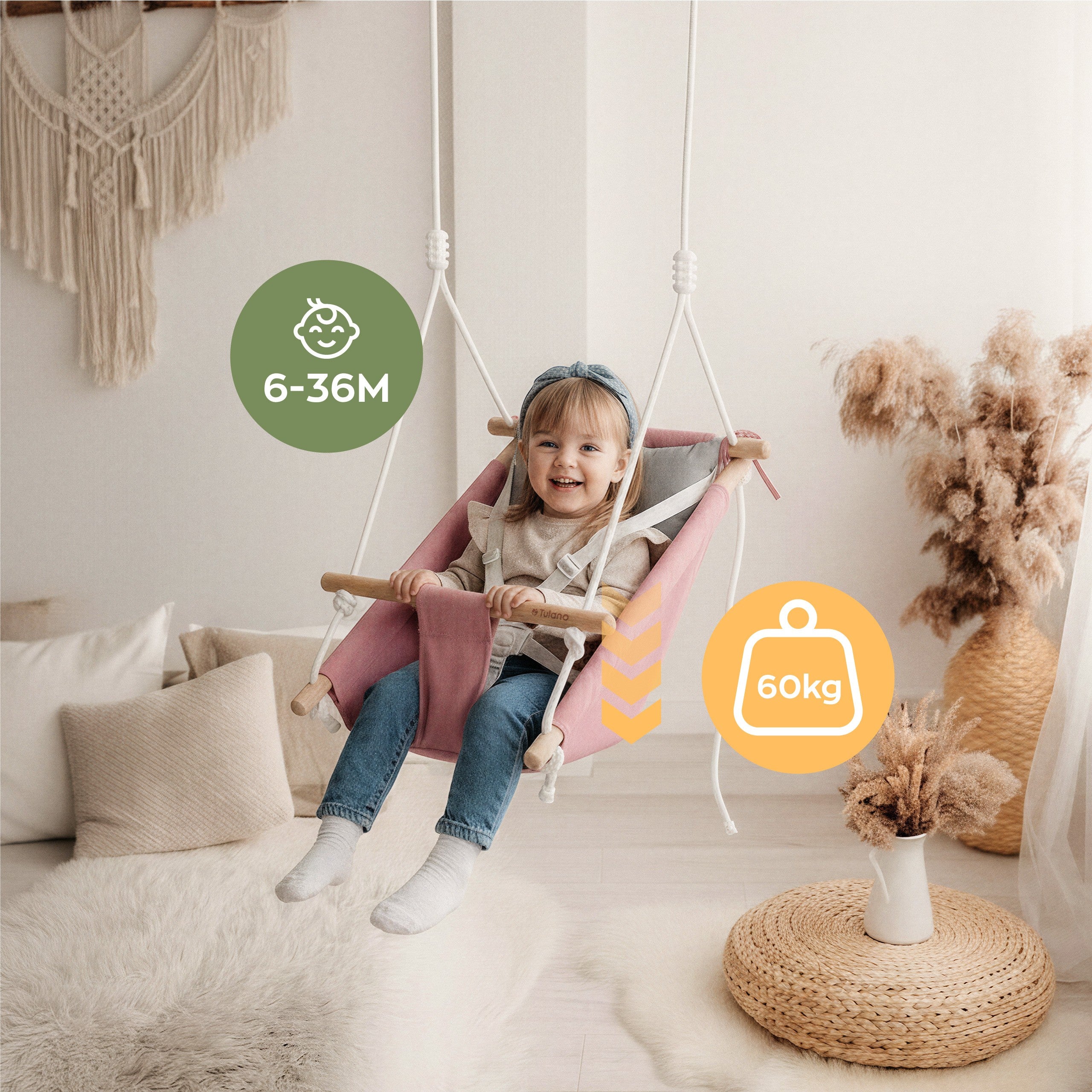 TULANO Hop 40 Rosa-Graue Kinderschaukel 