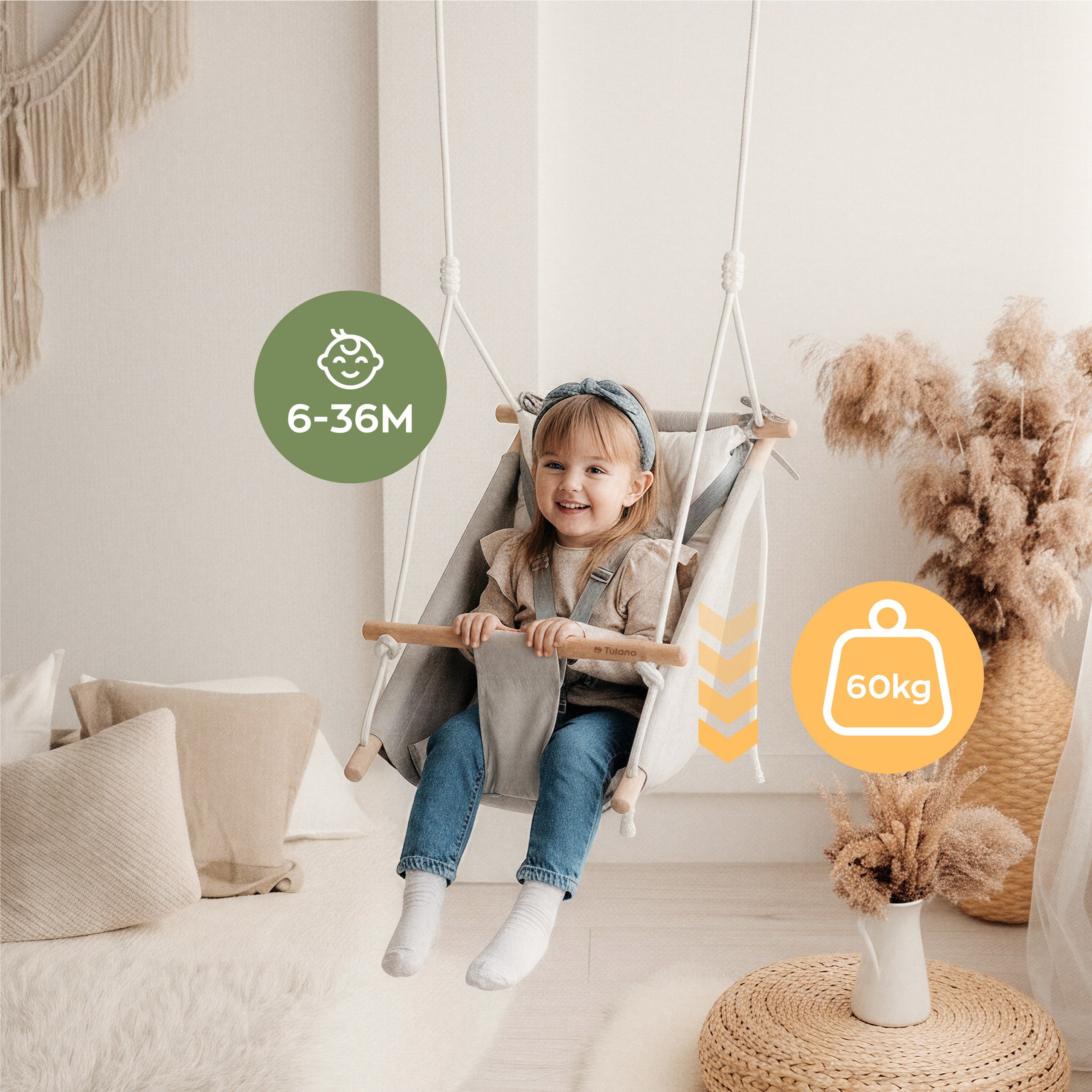 TULANO Hop 40 Grau-Weiße Kinderschaukel 