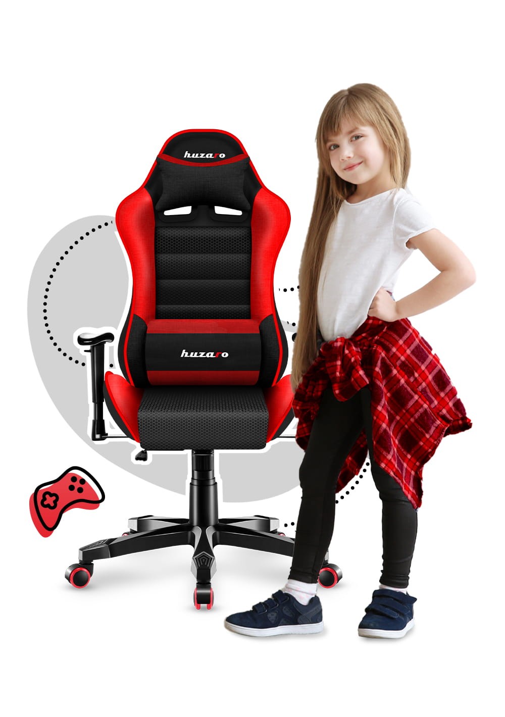 HUZARO RANGER 6.0 Roter Mesh-Gaming-Stuhl für Kinder 