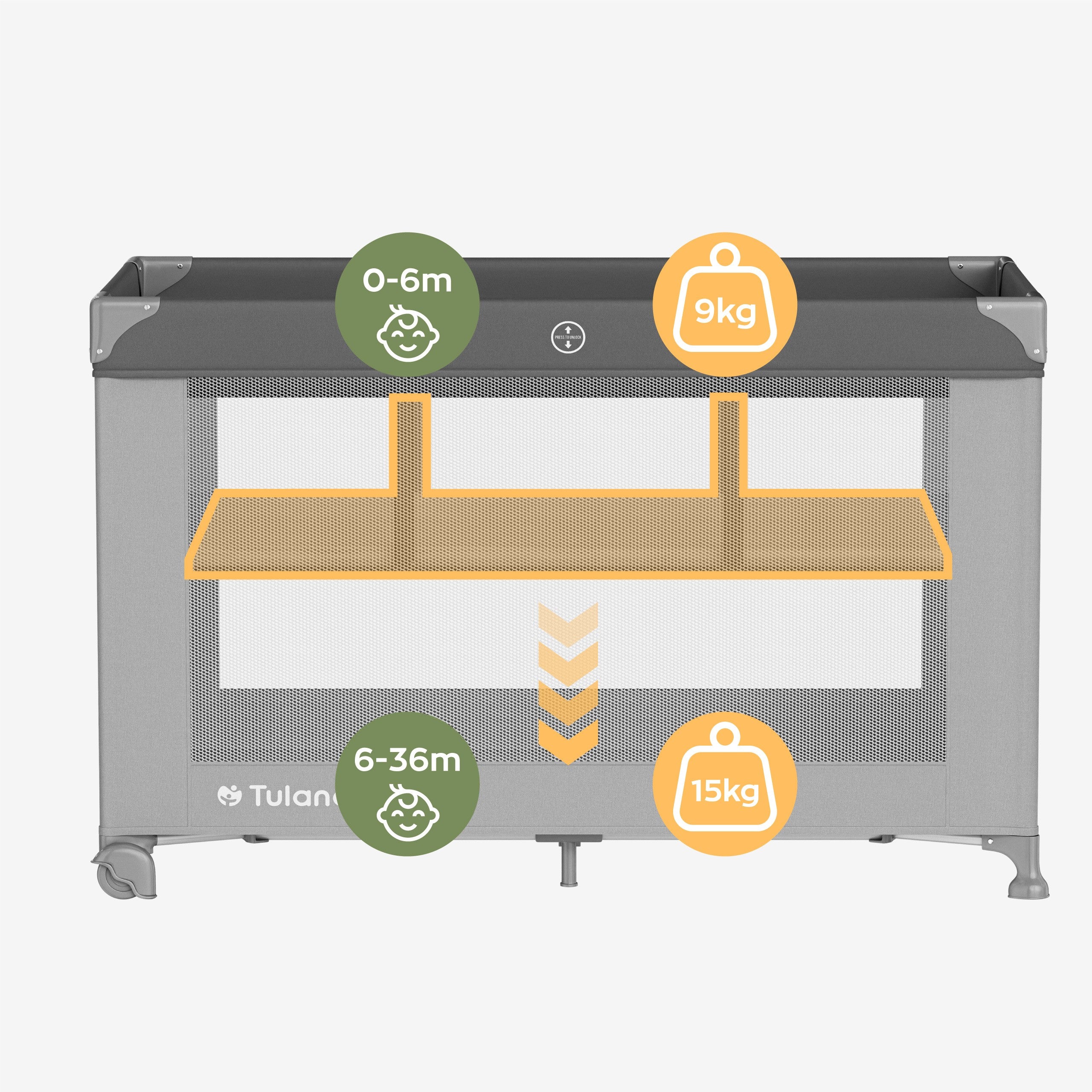 Tulano Dream 40 Graues 2-in-1 Zwei-Ebenen-Reisebett 