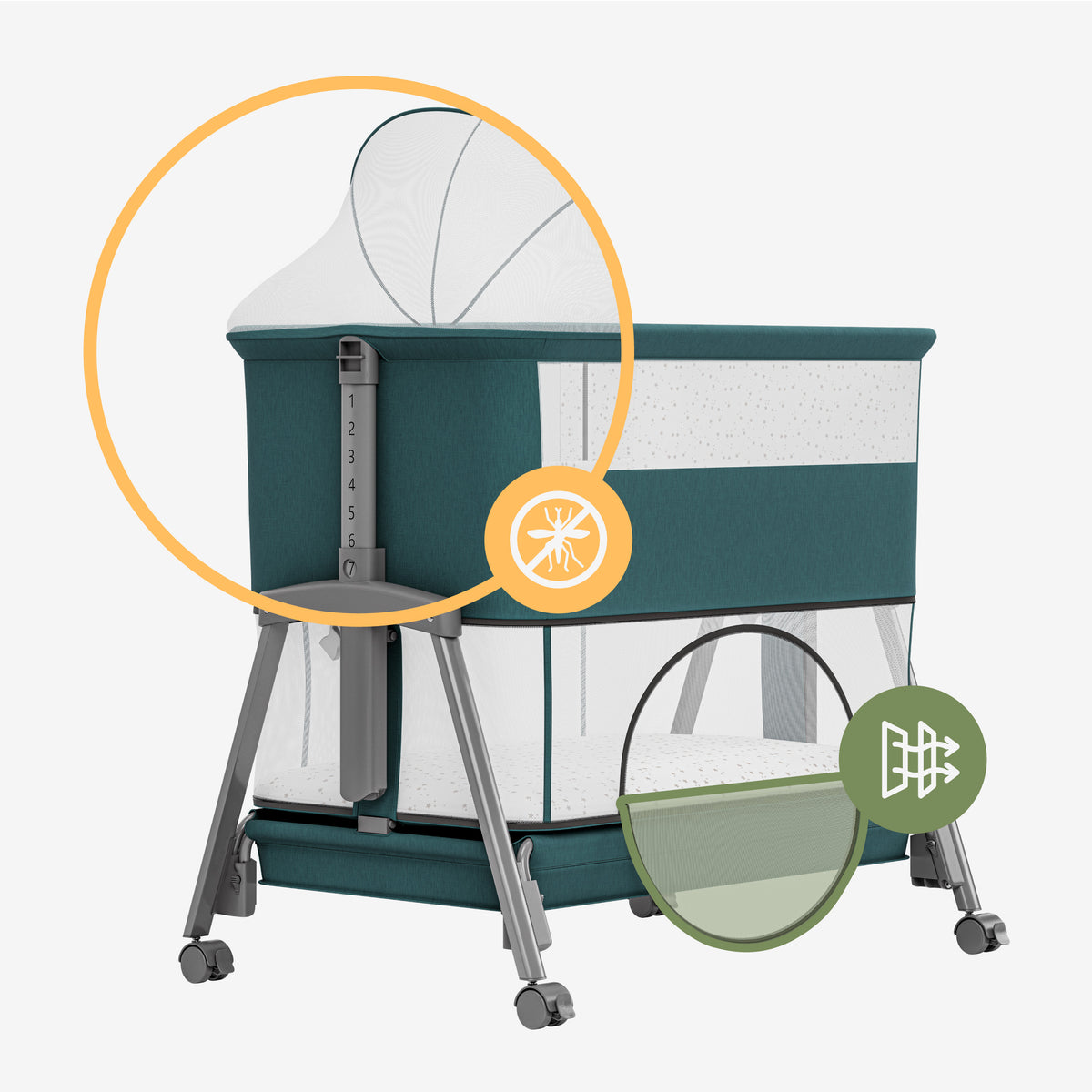 Beistellbett und Reisebett 4in1 Tulano Dream 55 Green