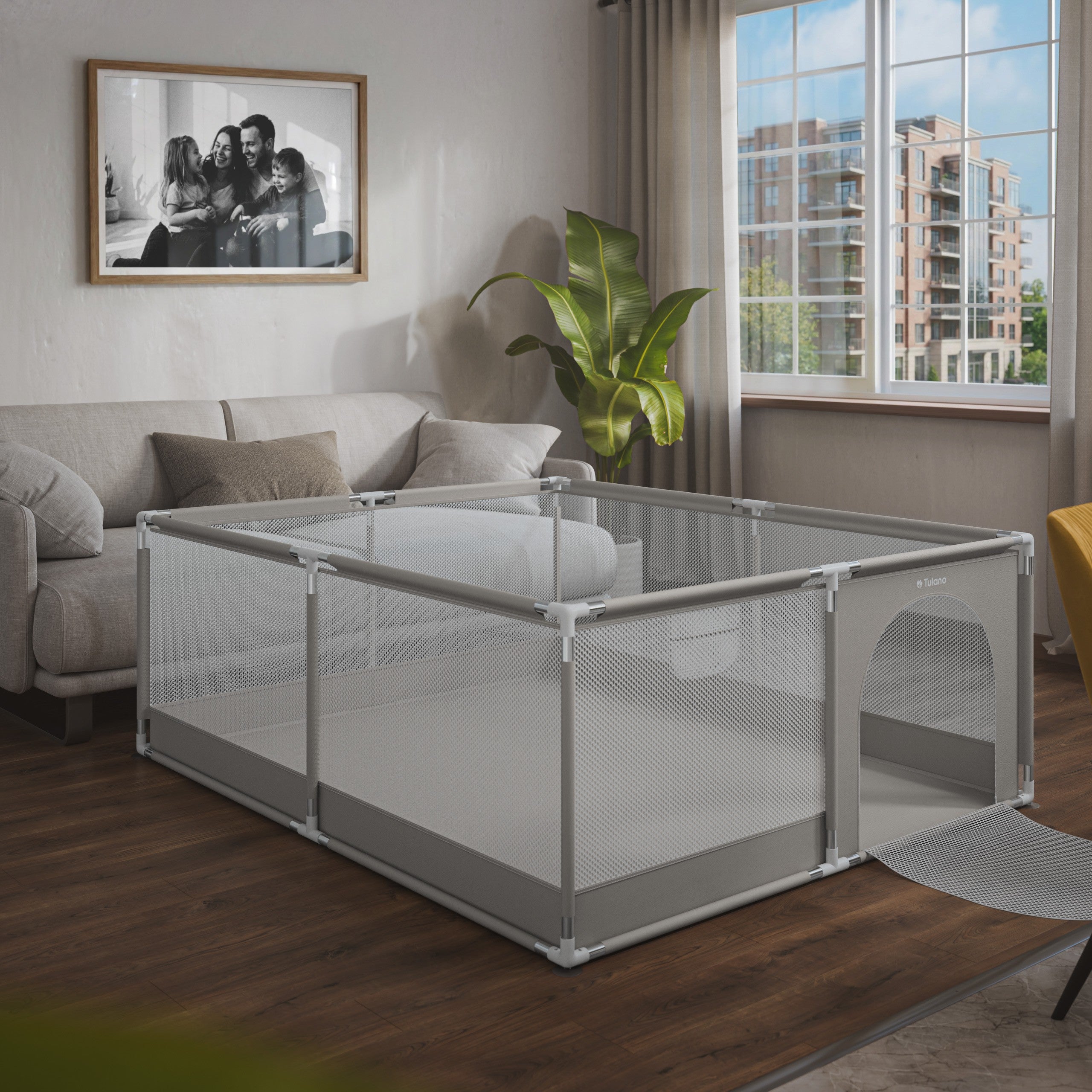 TULANO Cozy 25 Graues Kinderlaufgitter - 150 cm 