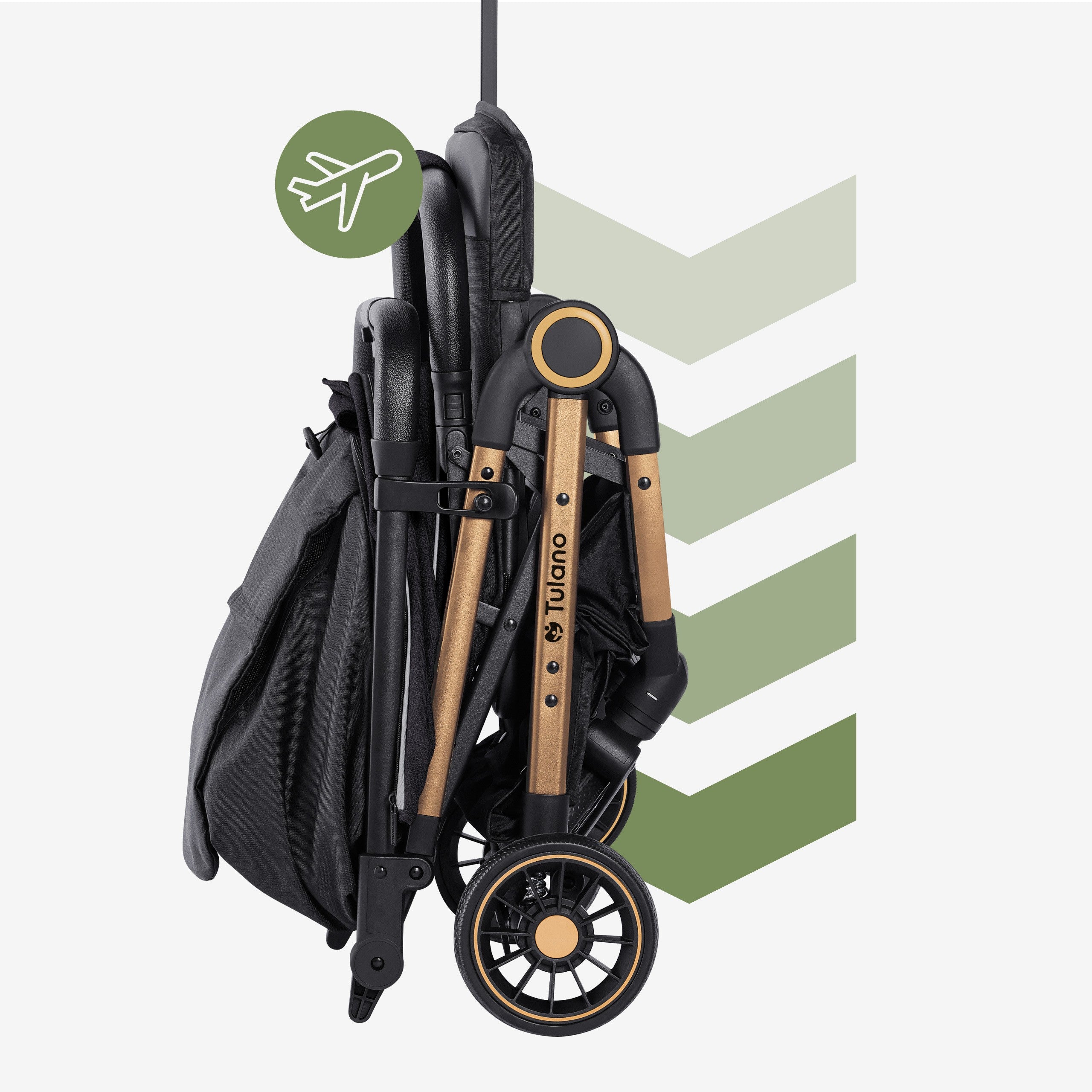 Tulano Milan Gold-Schwarz Faltbarer Kinderwagen, 22 kg 