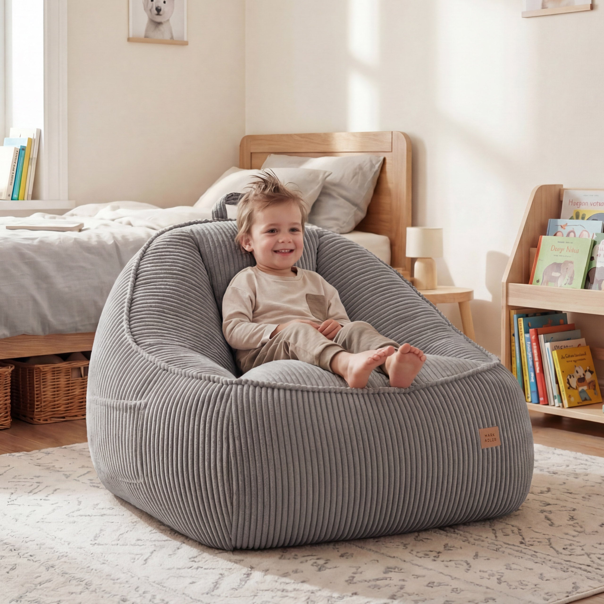 Cord-Puff-Sessel mit Rückenlehne Mark Adler Comfy 4.0 Grey