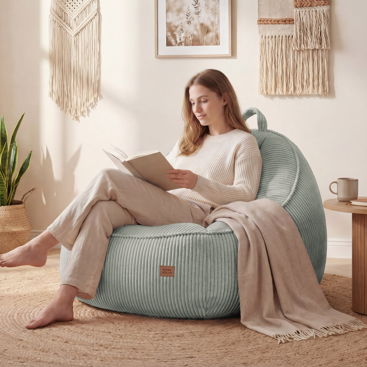 Cord-Puff-Sessel mit Rückenlehne Mark Adler Comfy 4.0 Sage
