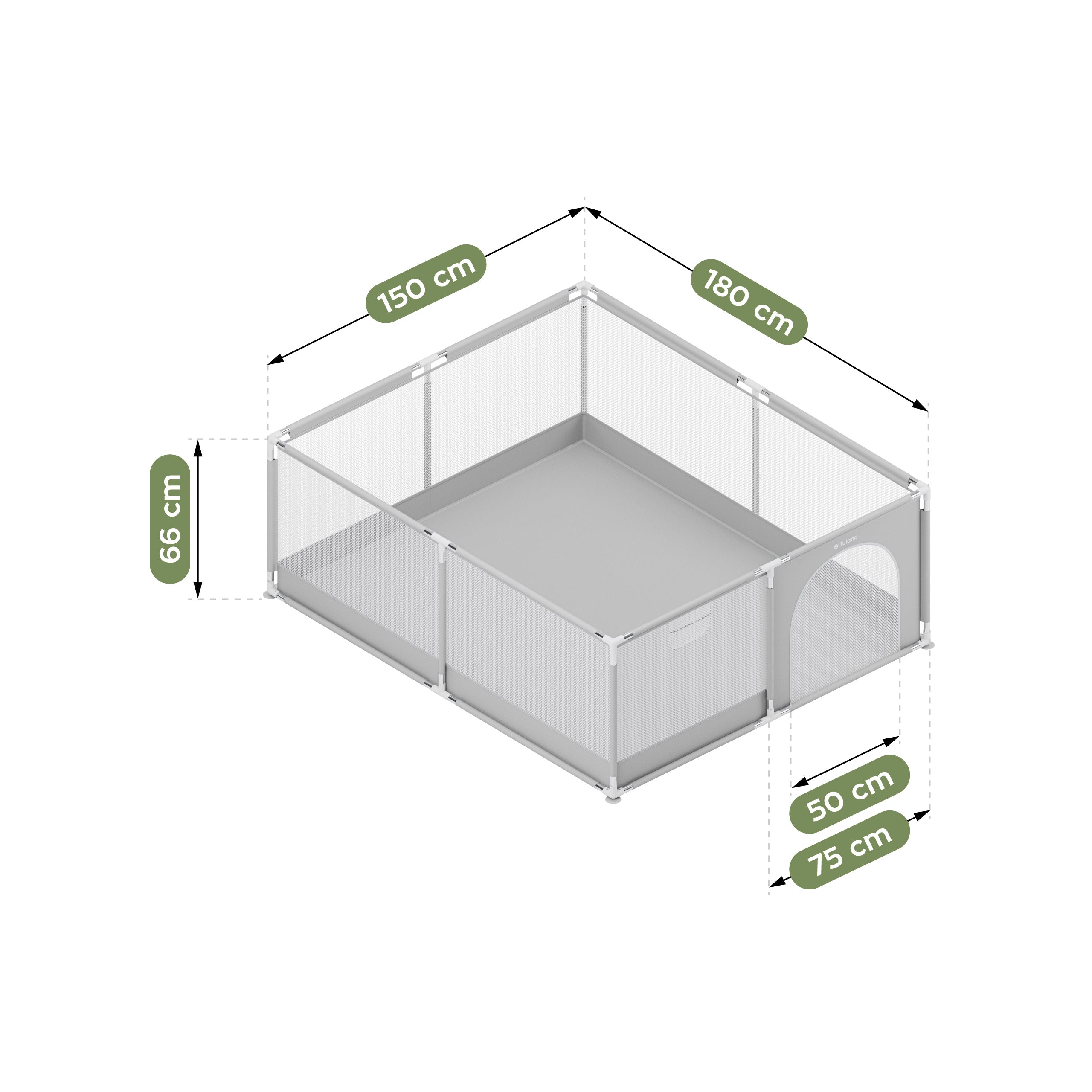 TULANO Cozy 25 Graues Kinderlaufgitter - 150 cm 