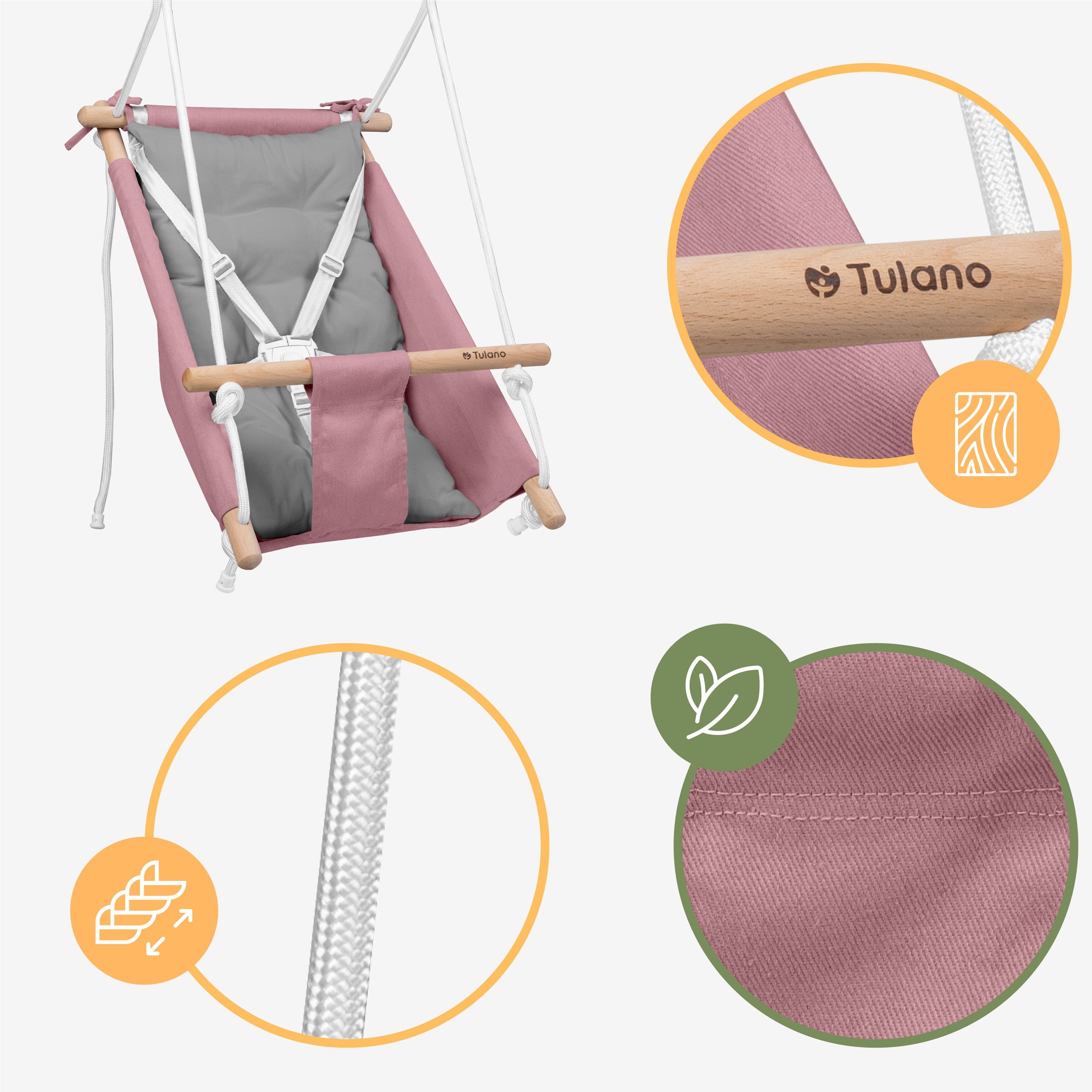 TULANO Hop 40 Rosa-Graue Kinderschaukel 