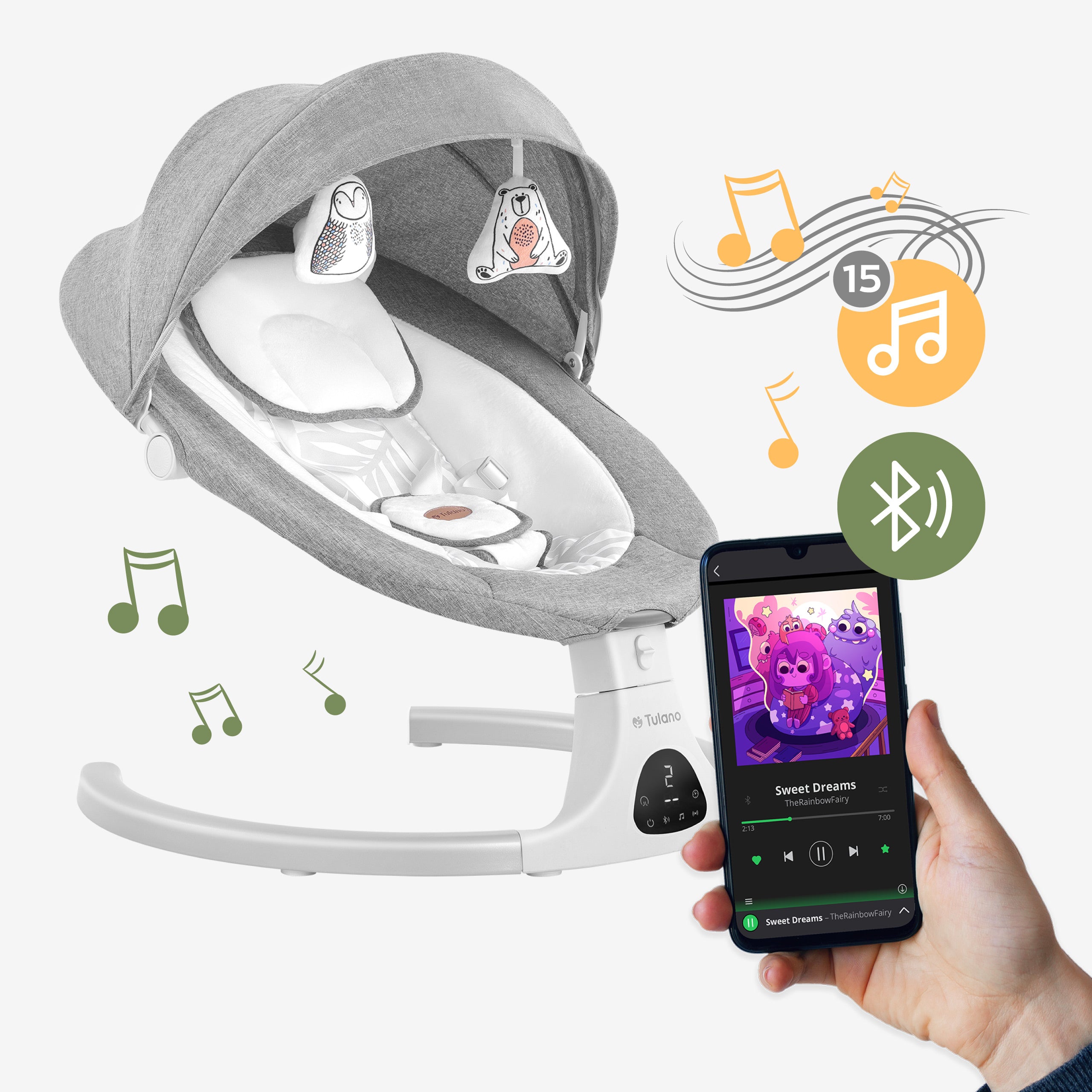 Eingebaute Melodien und die Möglichkeit, Musik von Ihrem Handy abzuspielen