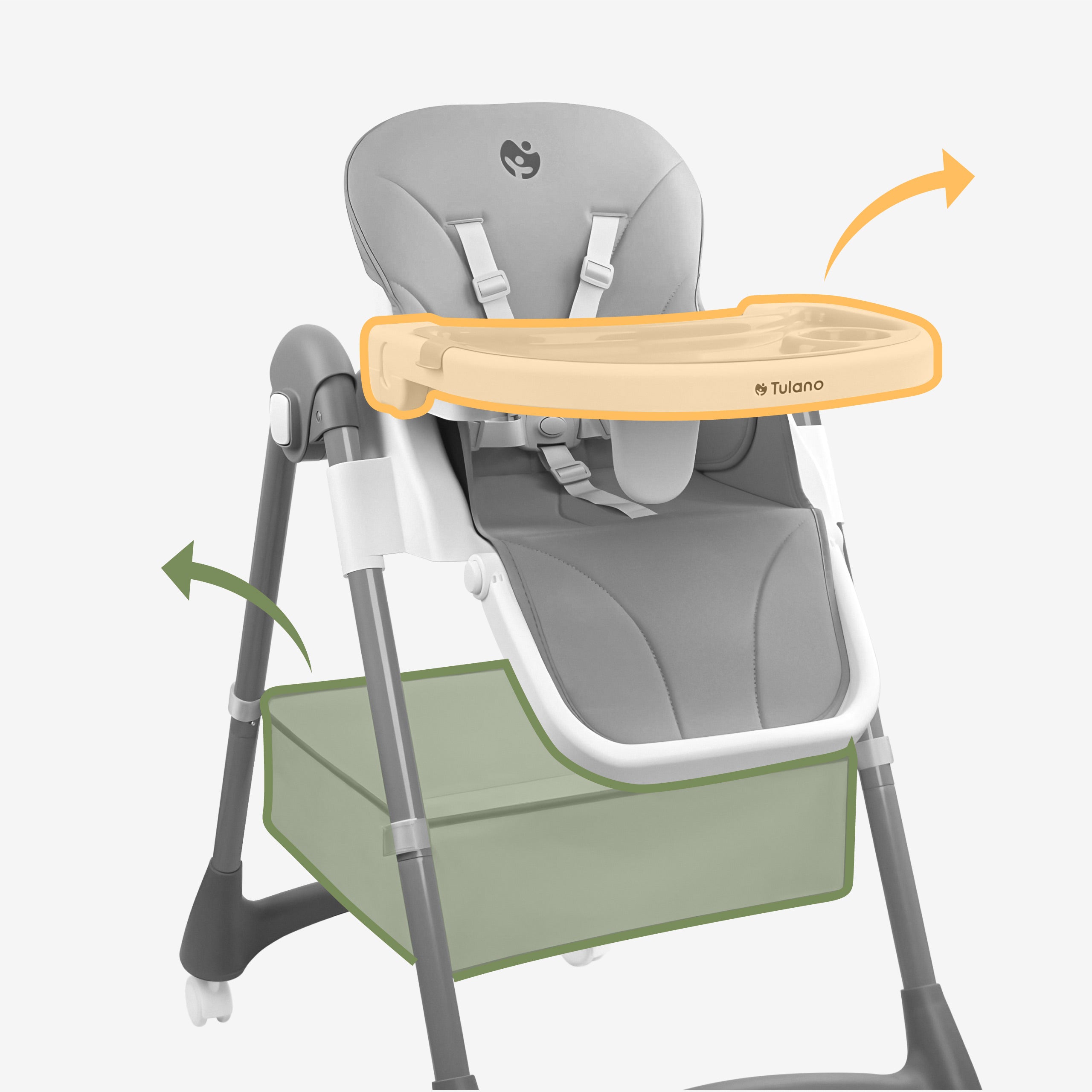 Abnehmbares Tablett mit 3-Positionen-Verstellung