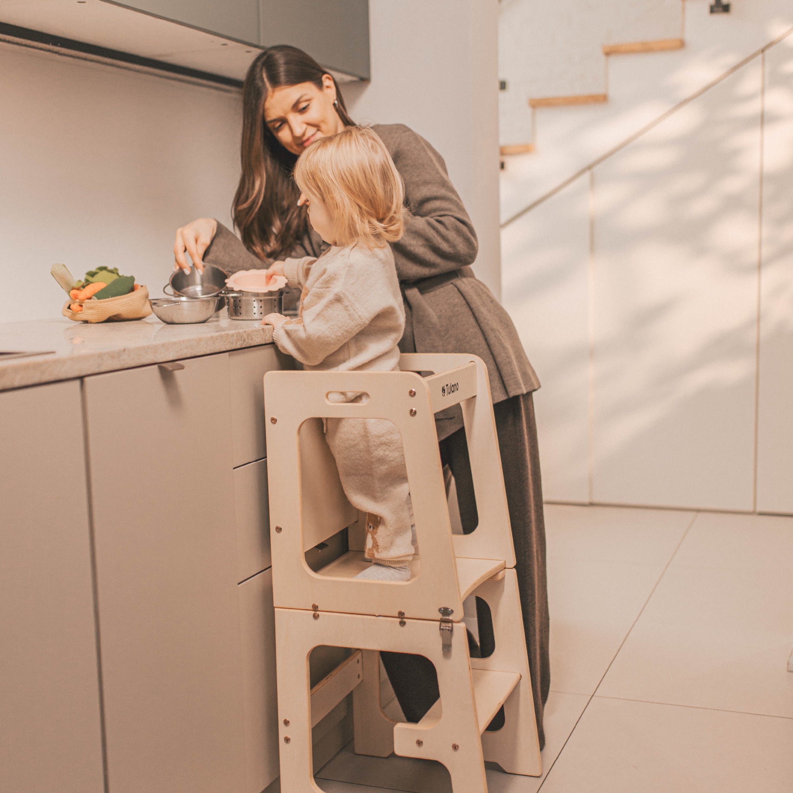 Tulano Mooby 35 Weiß-Natur 3-in-1 Küchenhelfer für Kinder