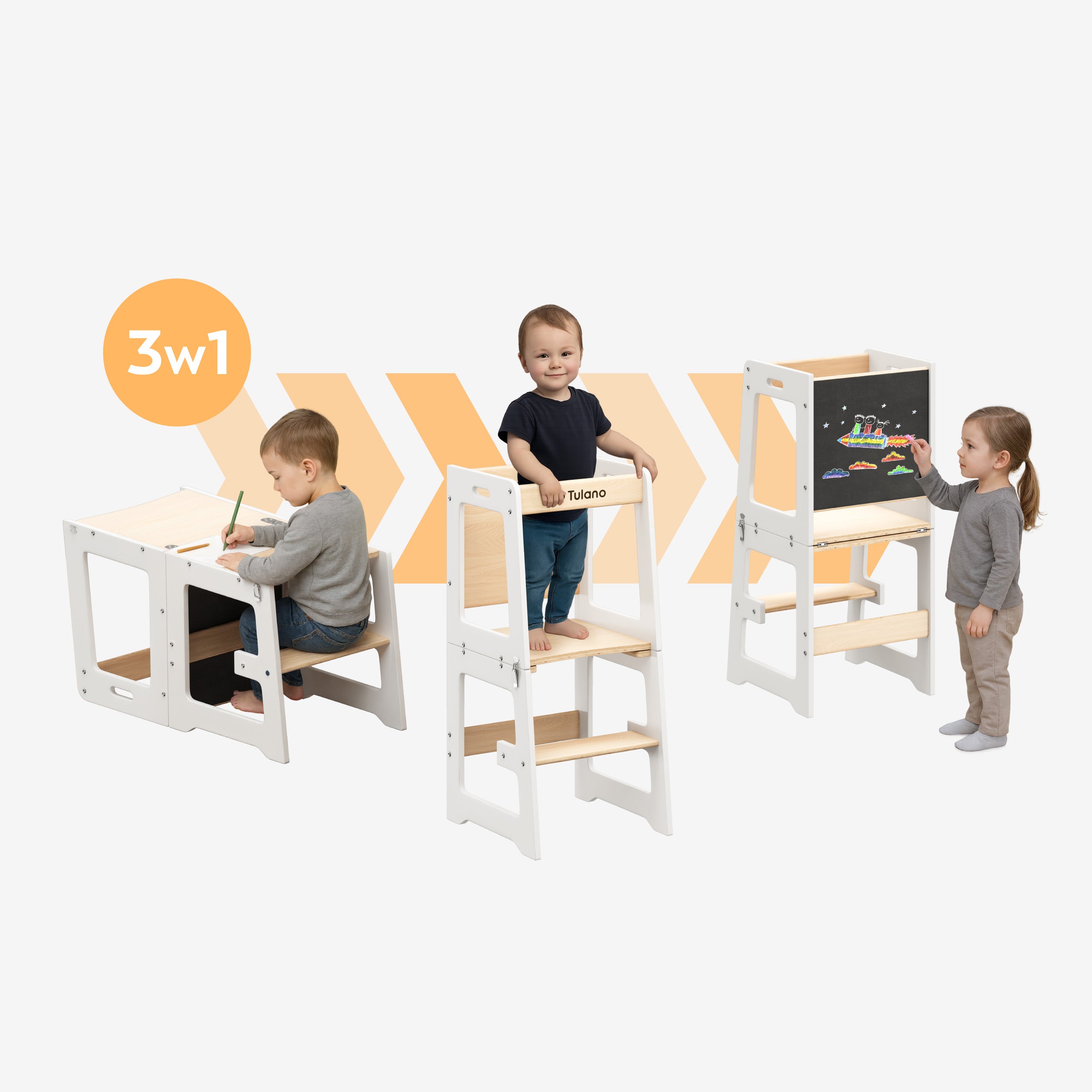 Tulano Mooby 35 Weiß-Natur 3-in-1 Küchenhelfer für Kinder