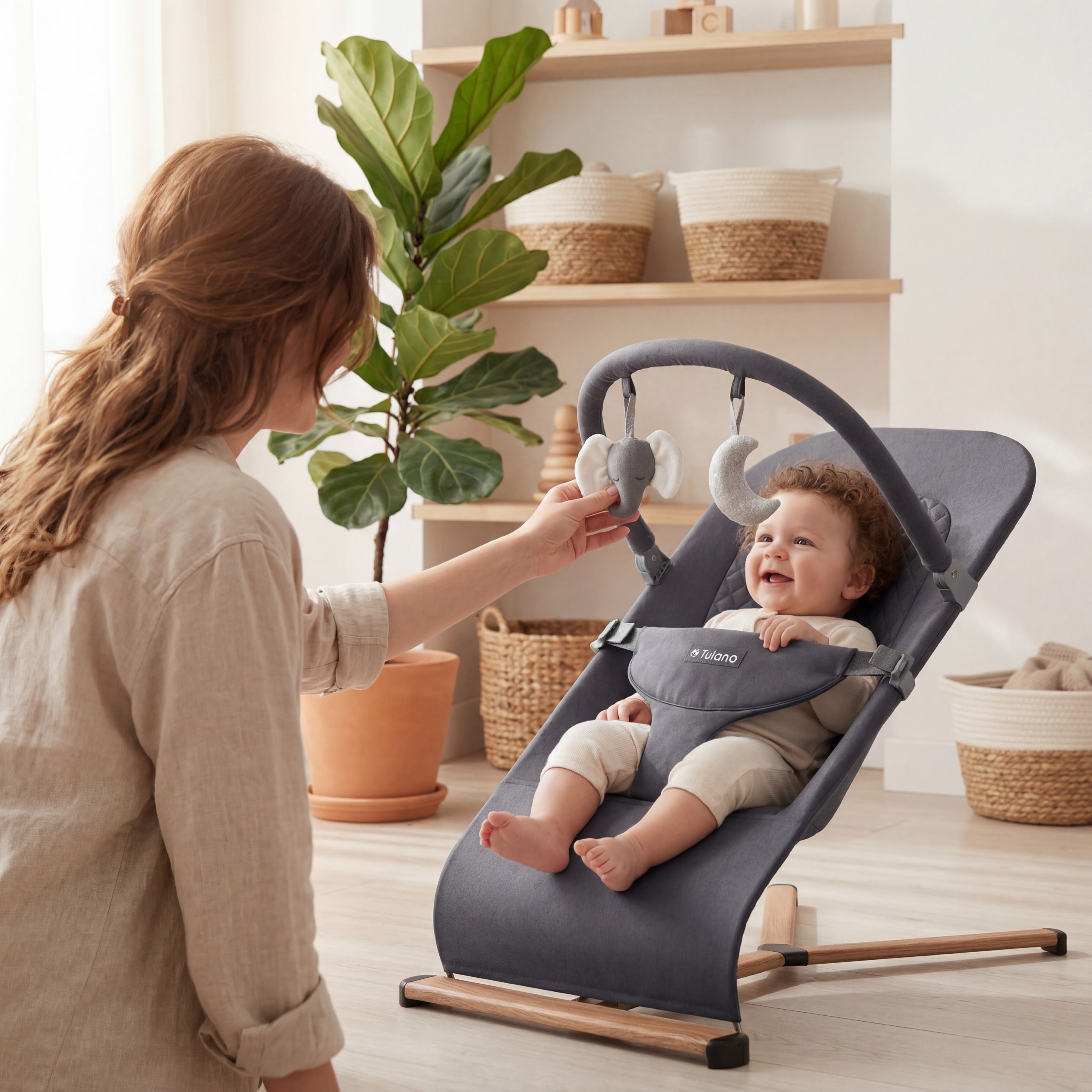 Babywippe Babyschaukel Beige Tulano Moon 30 Graphite