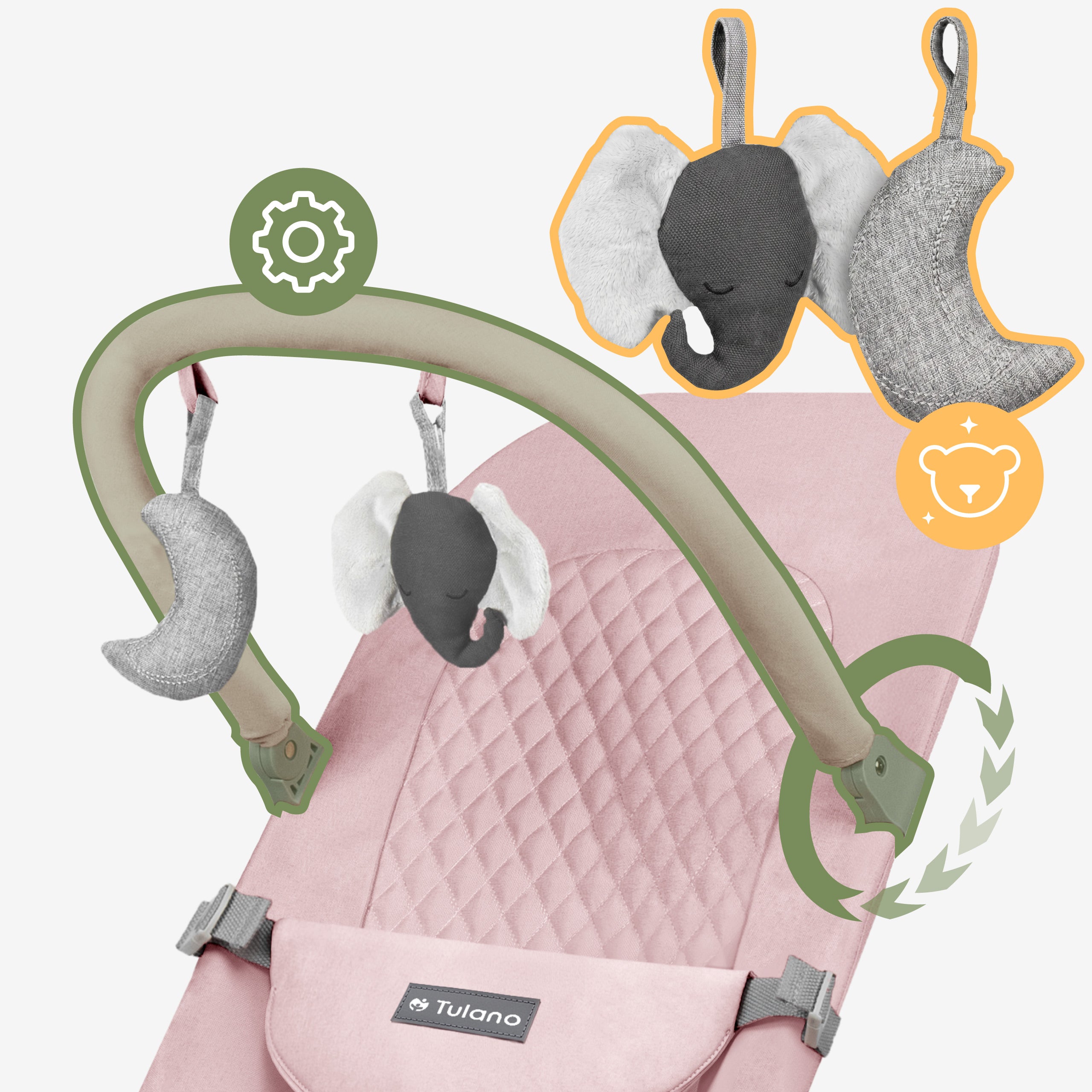 Babywippe Babyschaukel Beige Tulano Moon 30 Pink