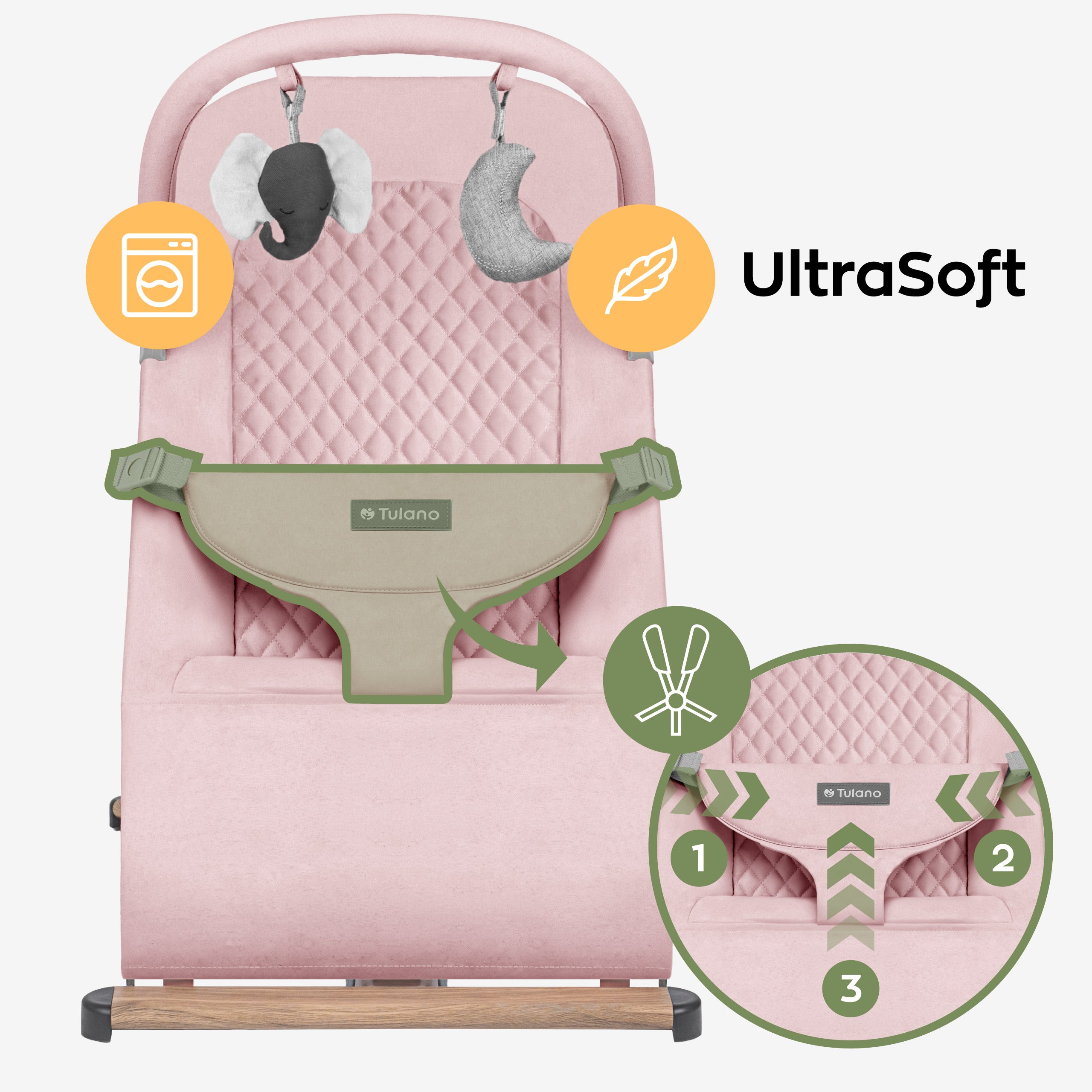 Babywippe Babyschaukel Beige Tulano Moon 30 Pink