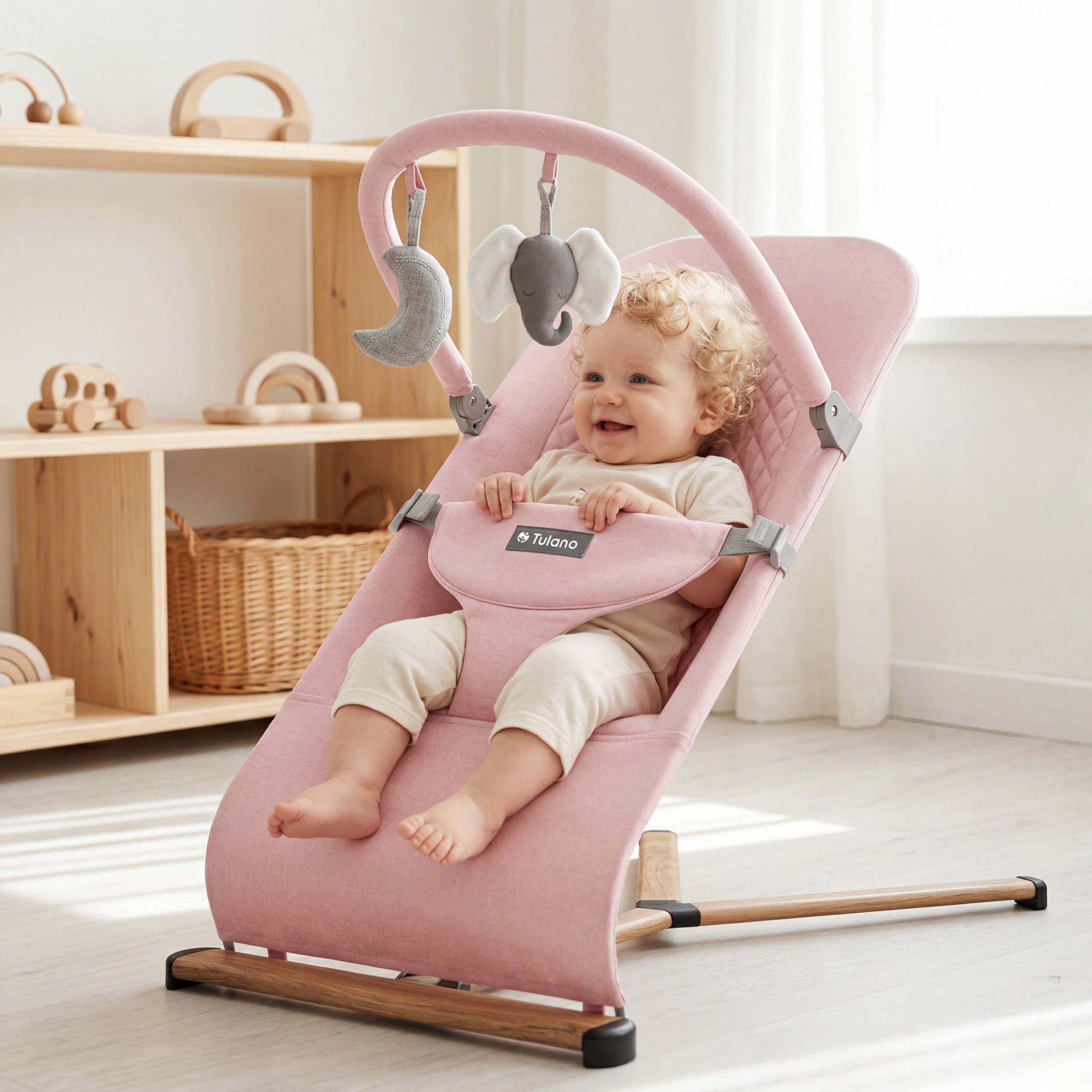 Babywippe Babyschaukel Beige Tulano Moon 30 Pink