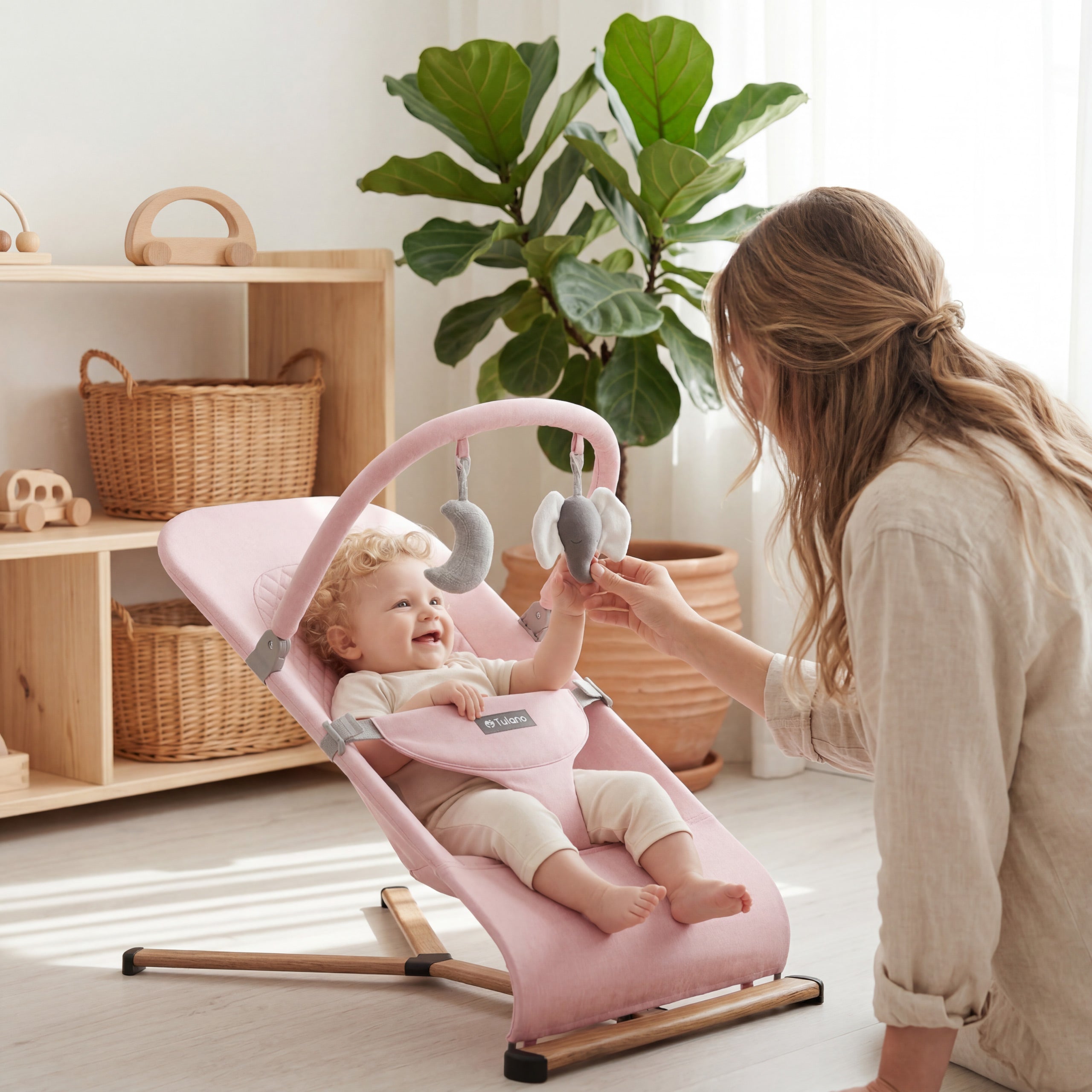 Babywippe Babyschaukel Beige Tulano Moon 30 Pink