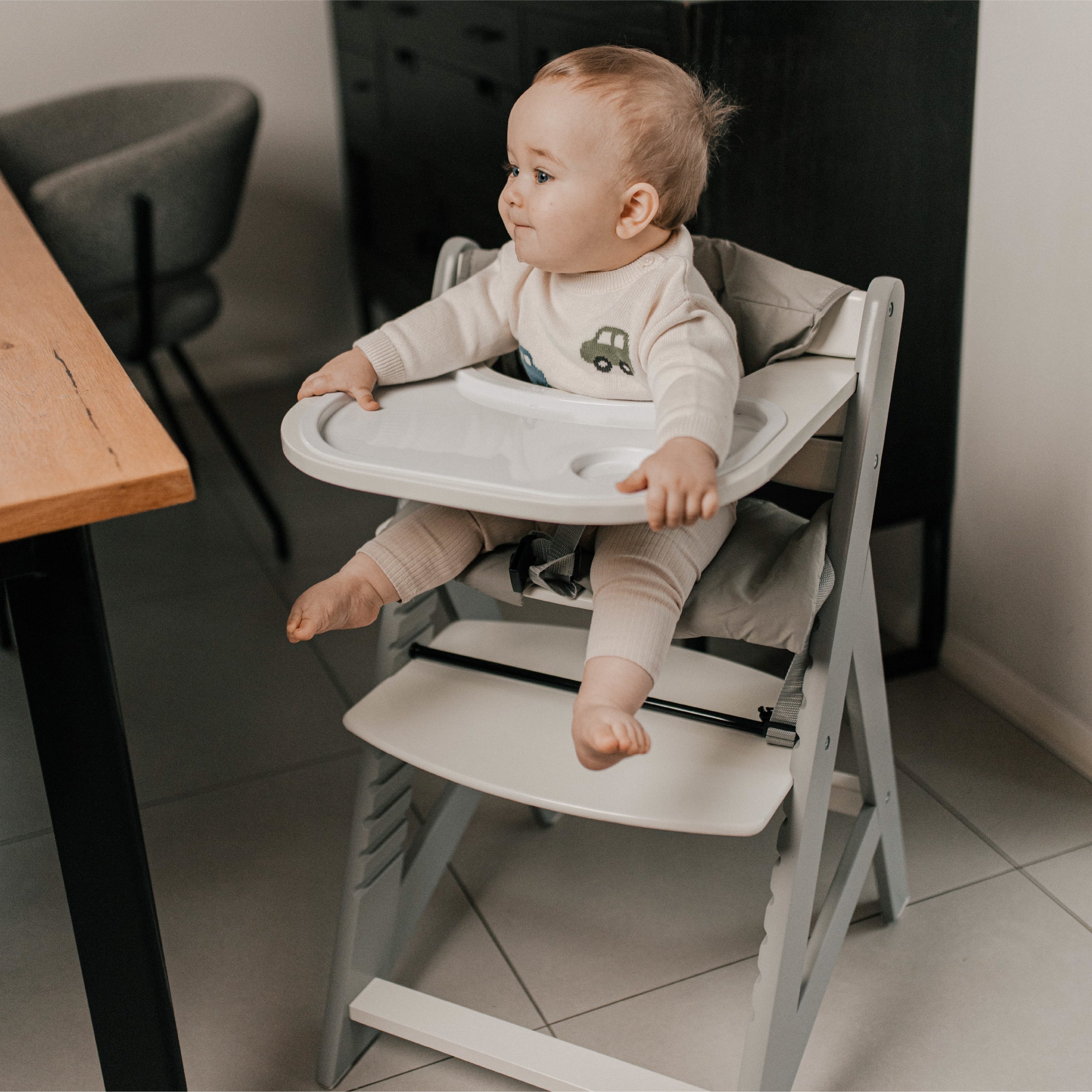 Tulano Morsel 40 Grau-Weißer Holzhochstuhl 