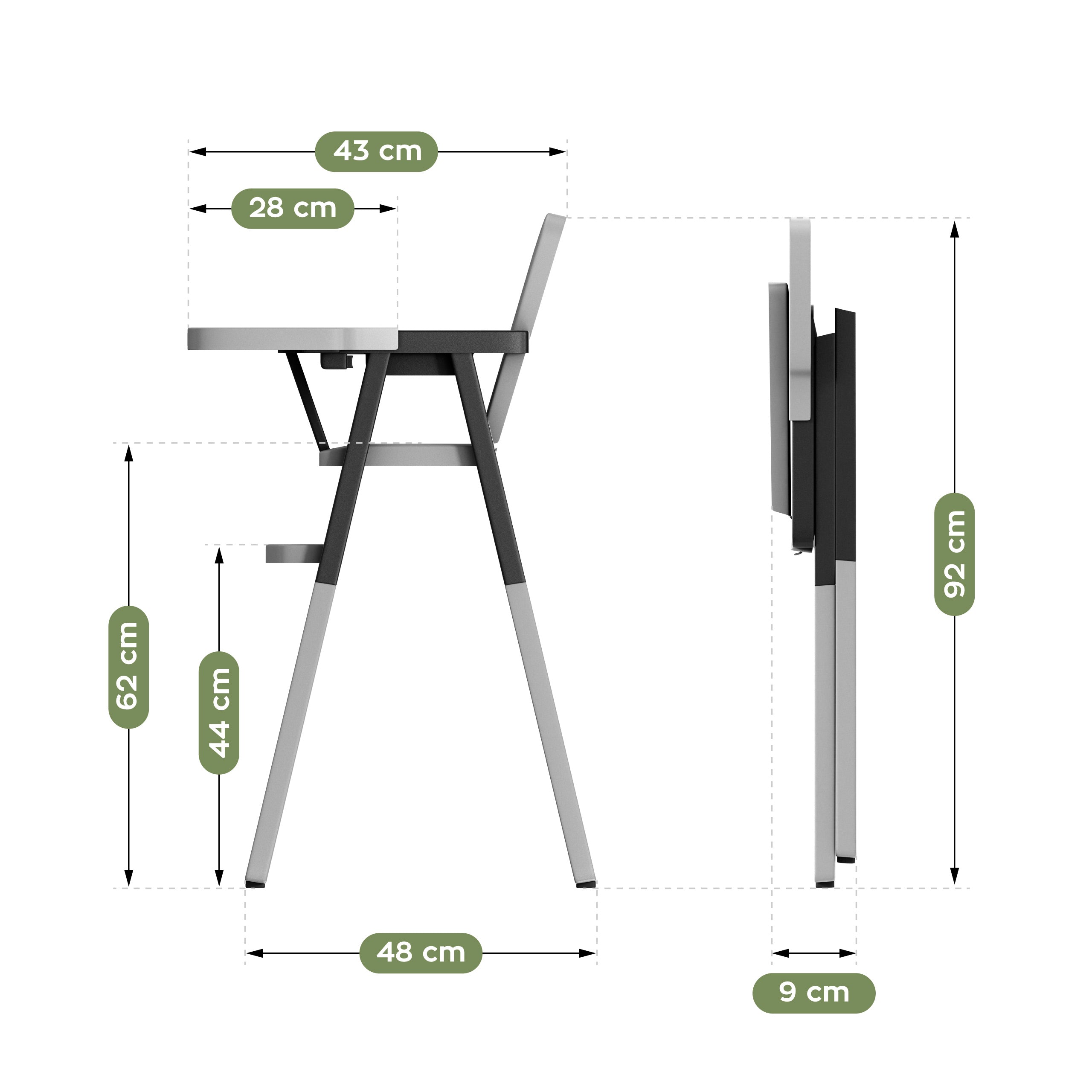 Tulano Morsel 25 Grau-Schwarzer Kunststoff-Hochstuhl 