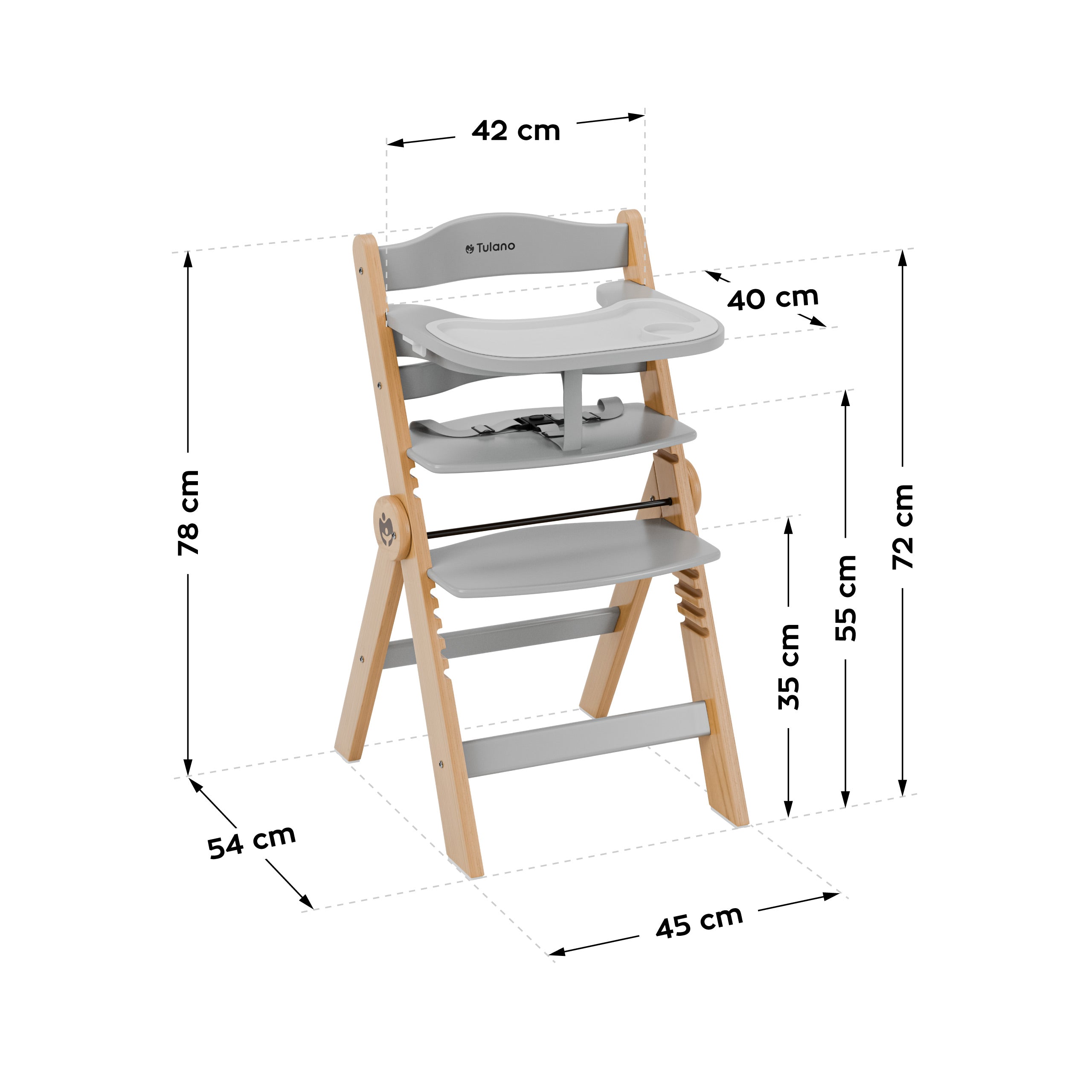 Tulano Morsel 45 Hochstuhl aus naturgrauem Holz 
