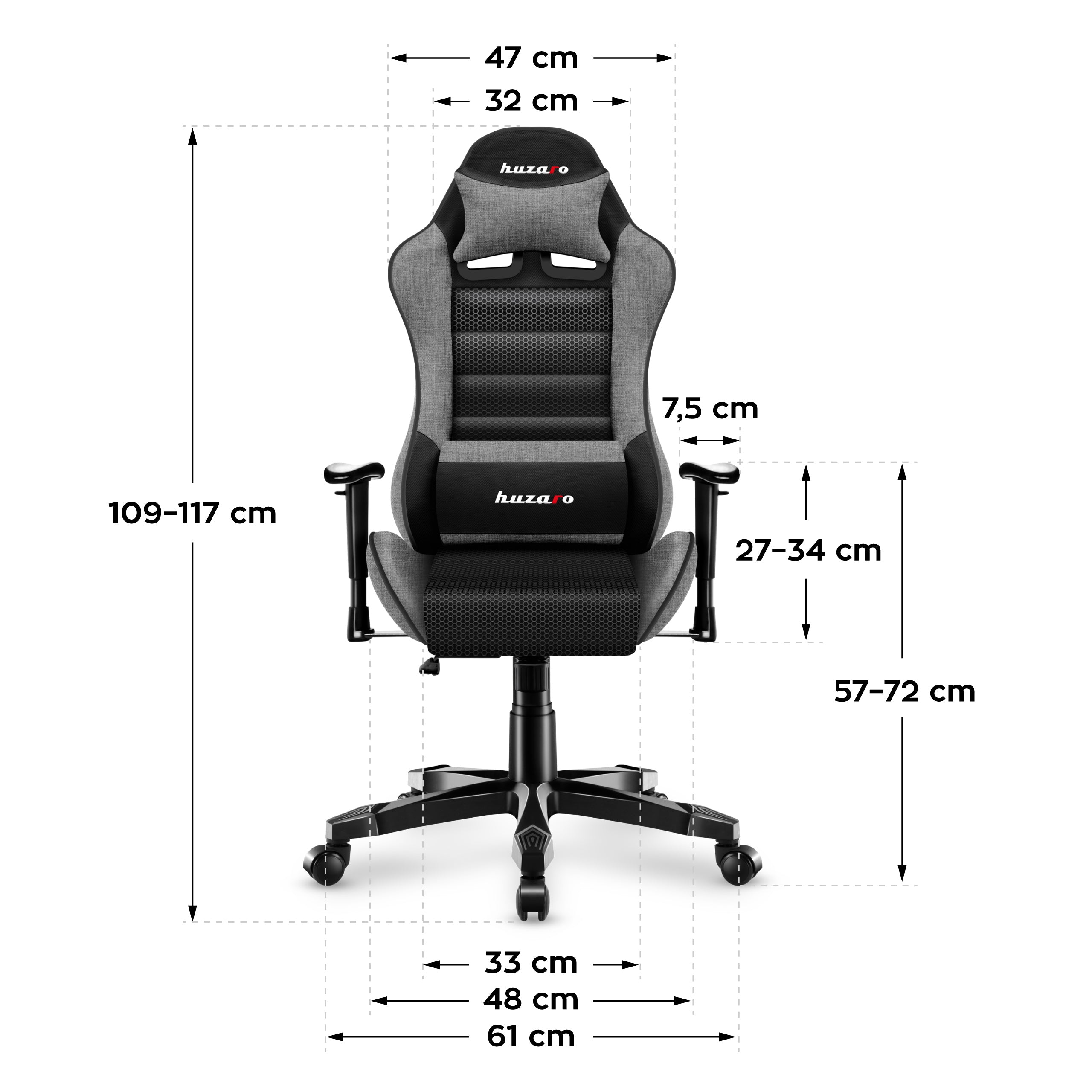 HUZARO RANGER 6.0 Grauer Mesh-Gaming-Stuhl für Kinder 