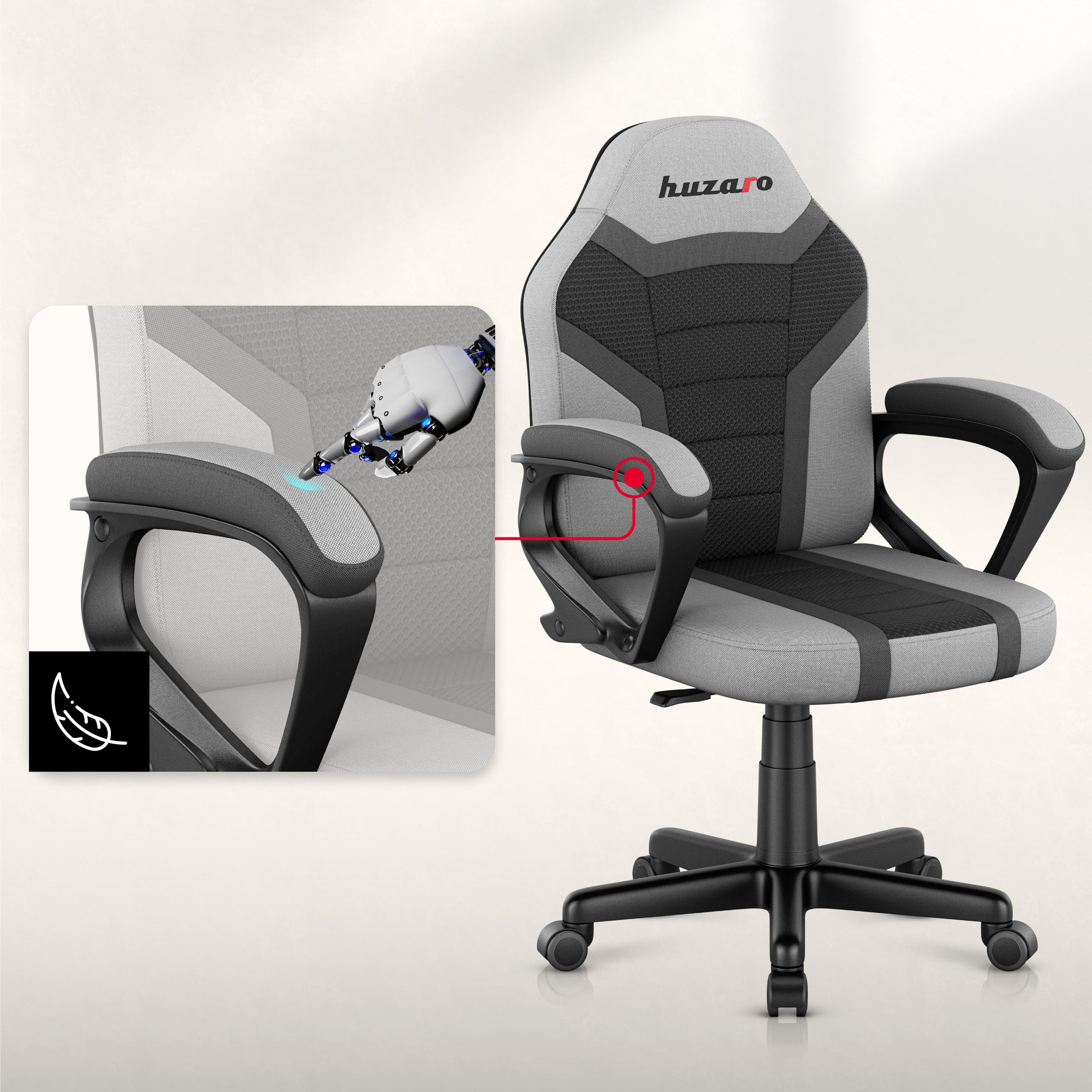 HUZARO RANGER 1.0 Grauer Mesh-Gaming-Stuhl für Kinder 