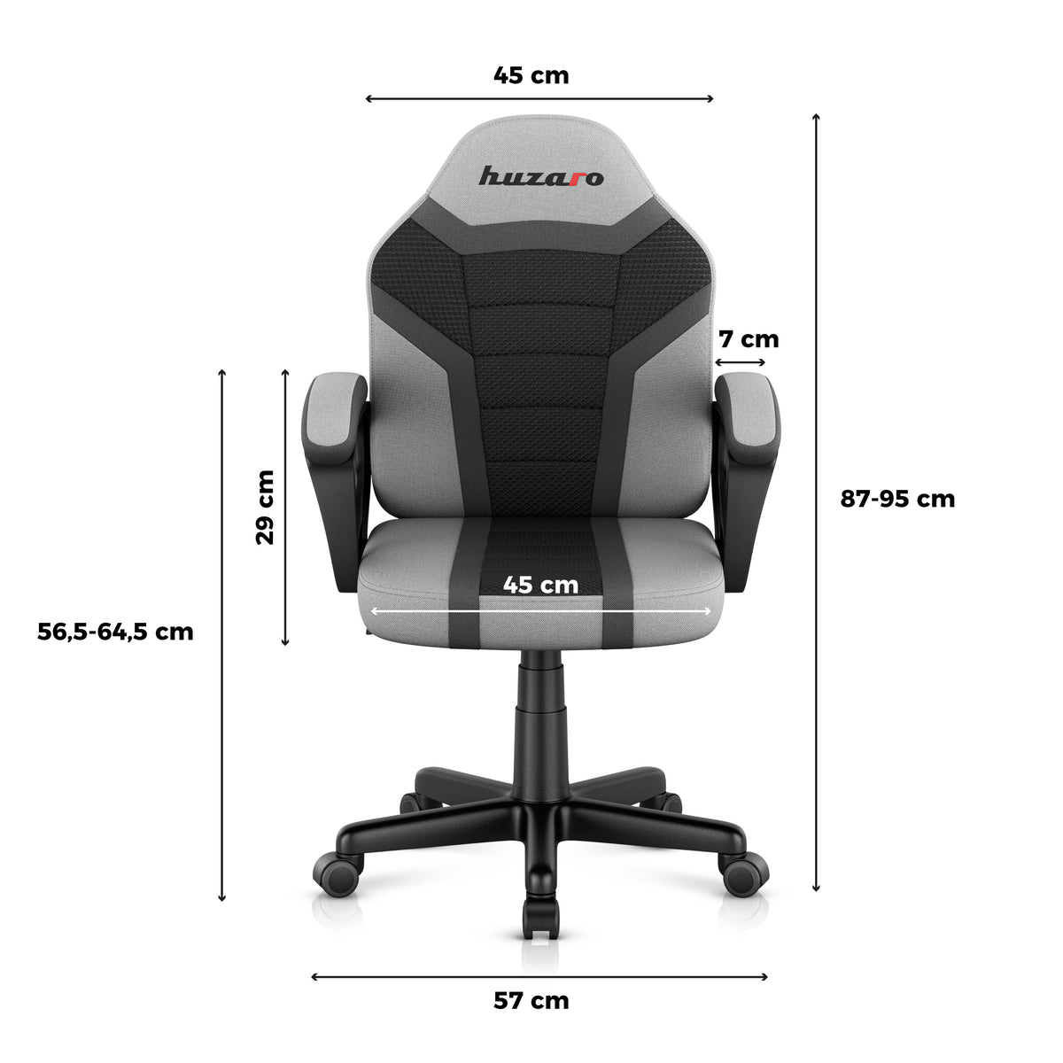HUZARO RANGER 1.0 Grauer Mesh-Gaming-Stuhl für Kinder 