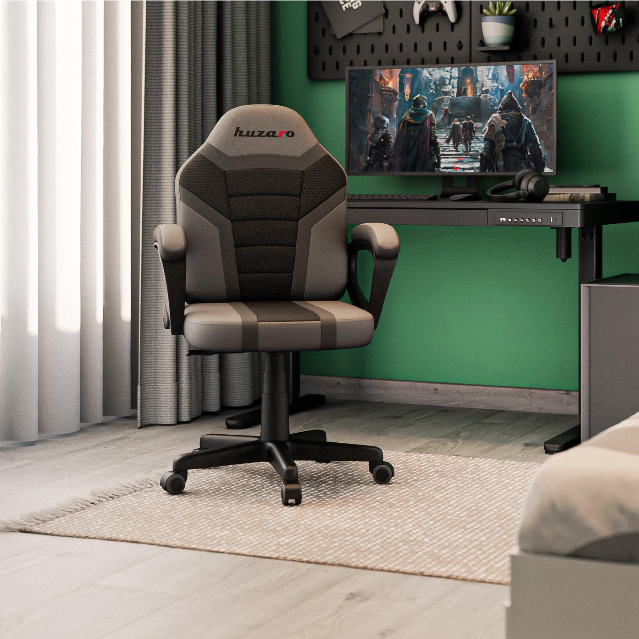 HUZARO RANGER 1.0 Grauer Mesh-Gaming-Stuhl für Kinder 