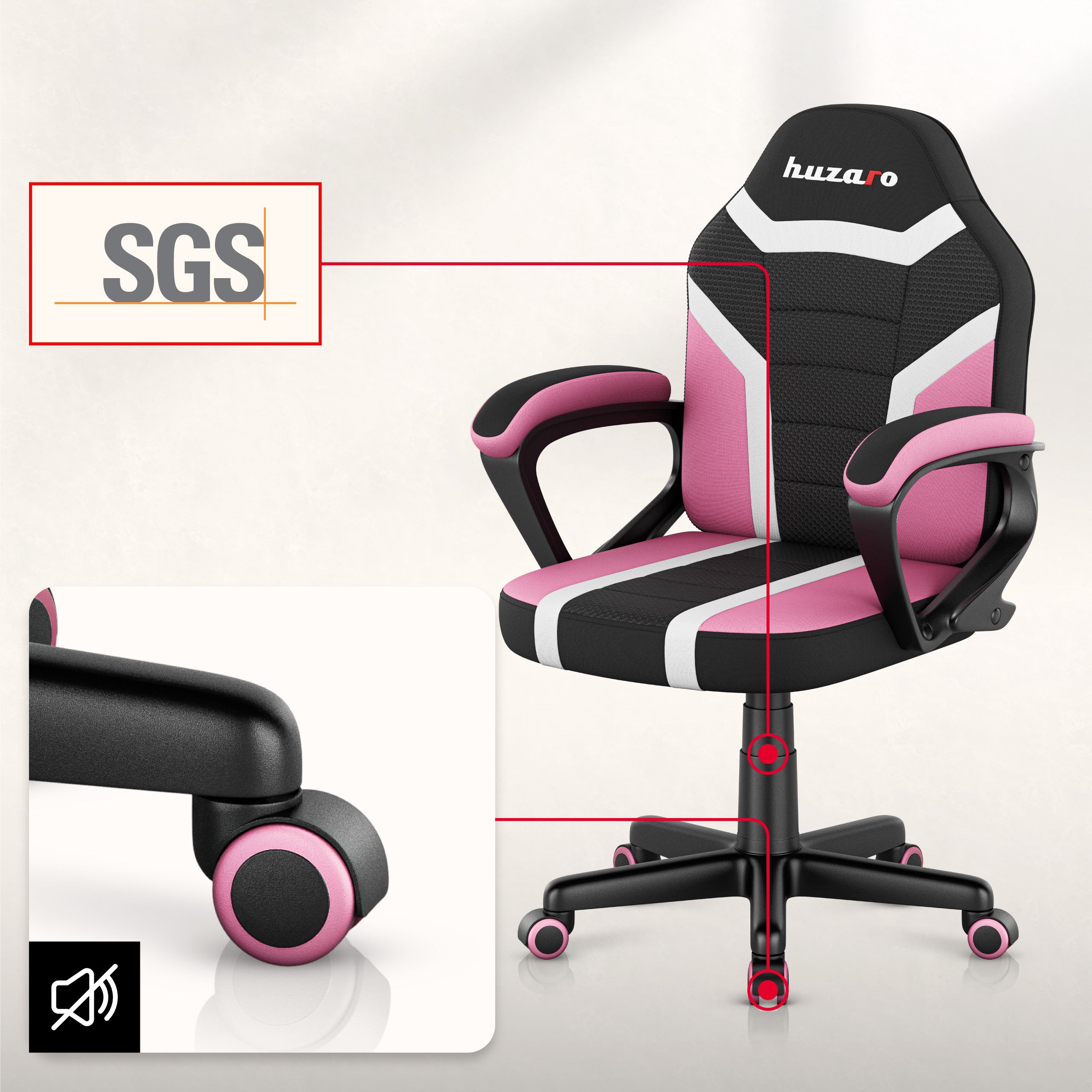 HUZARO RANGER 1.0 Pink Mesh Gaming-Stuhl für Kinder 