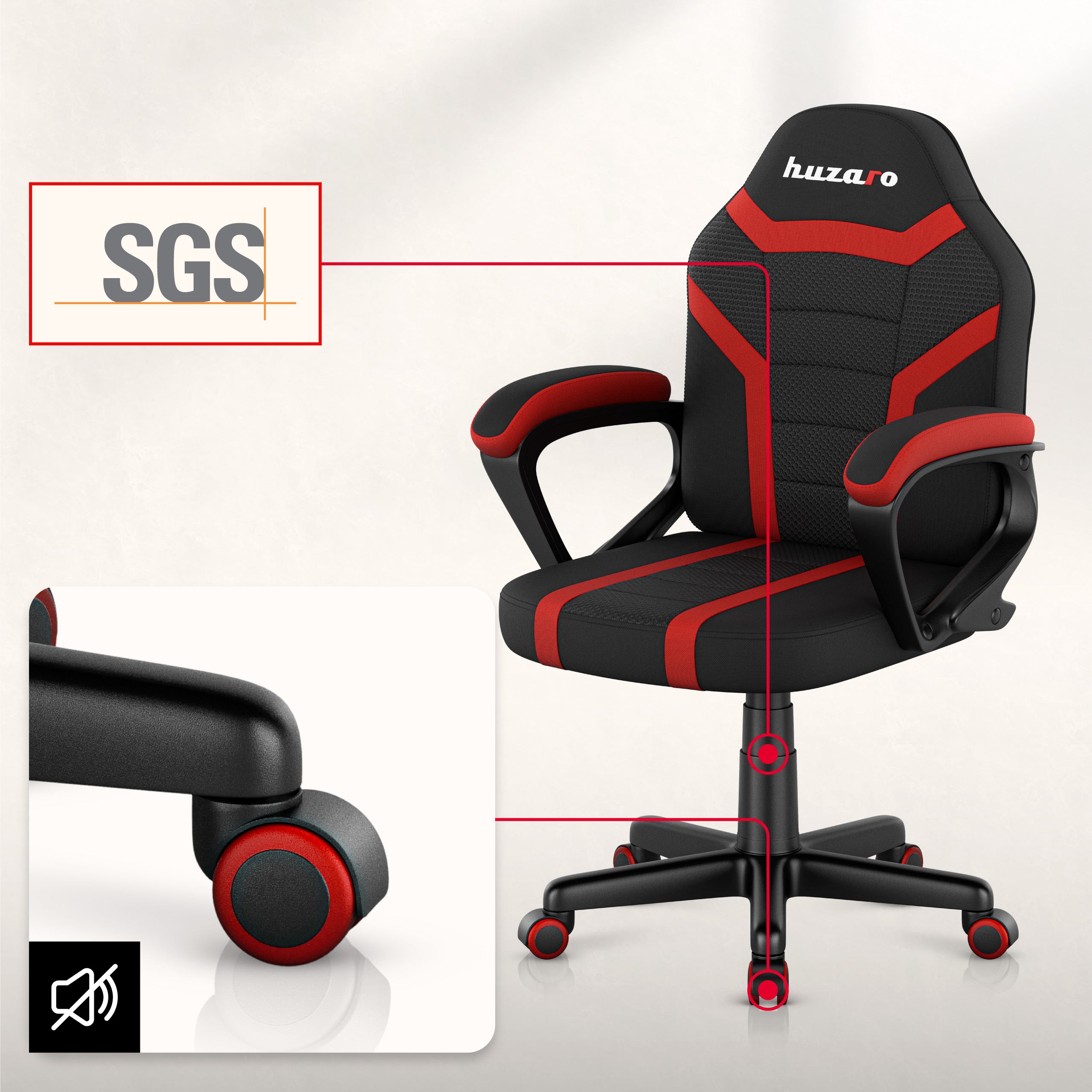 HUZARO RANGER 1.0 Roter Mesh-Gaming-Stuhl für Kinder 