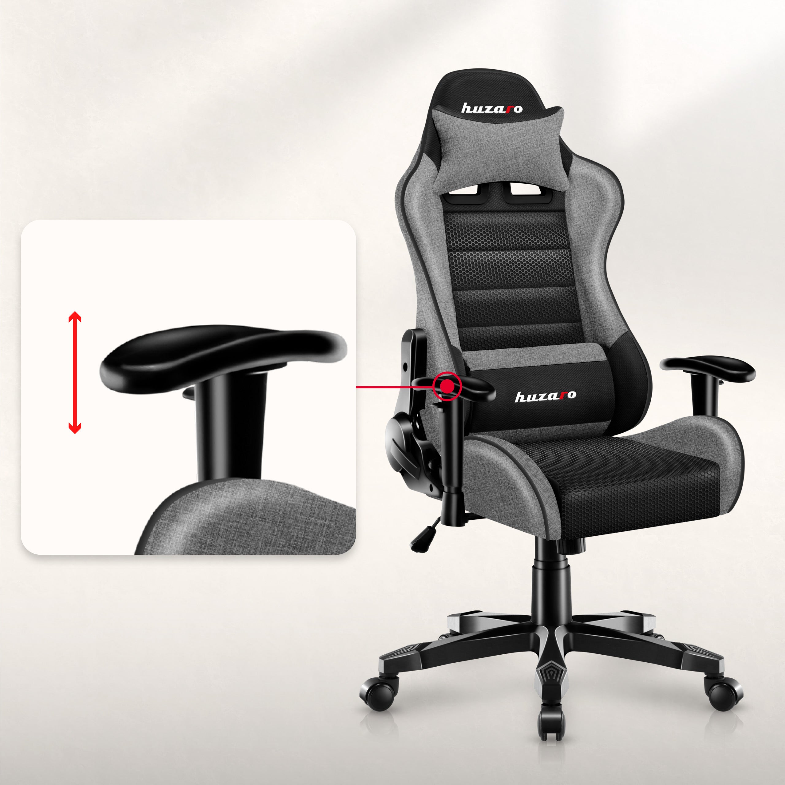 HUZARO RANGER 6.0 Grauer Mesh-Gaming-Stuhl für Kinder 