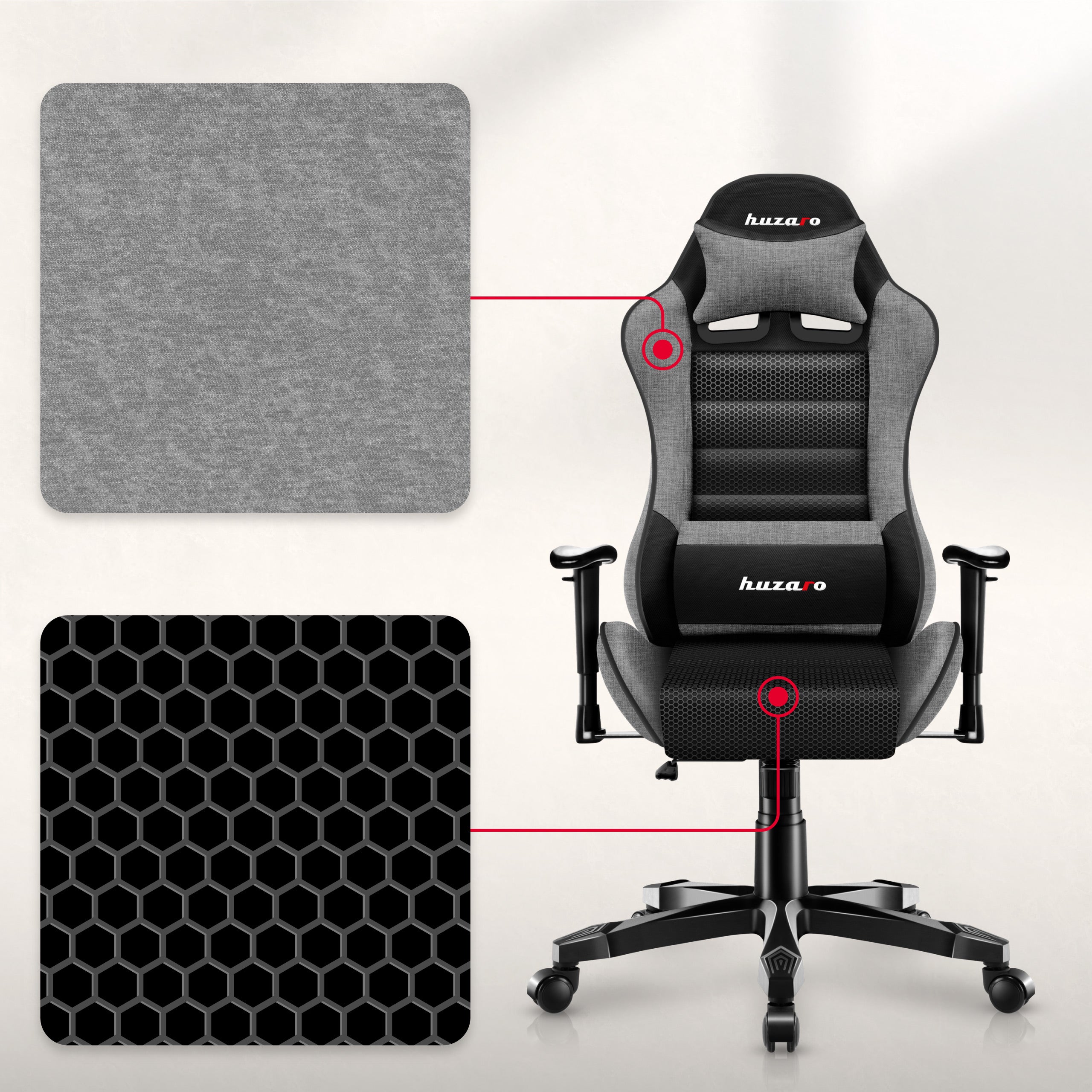 HUZARO RANGER 6.0 Grauer Mesh-Gaming-Stuhl für Kinder 