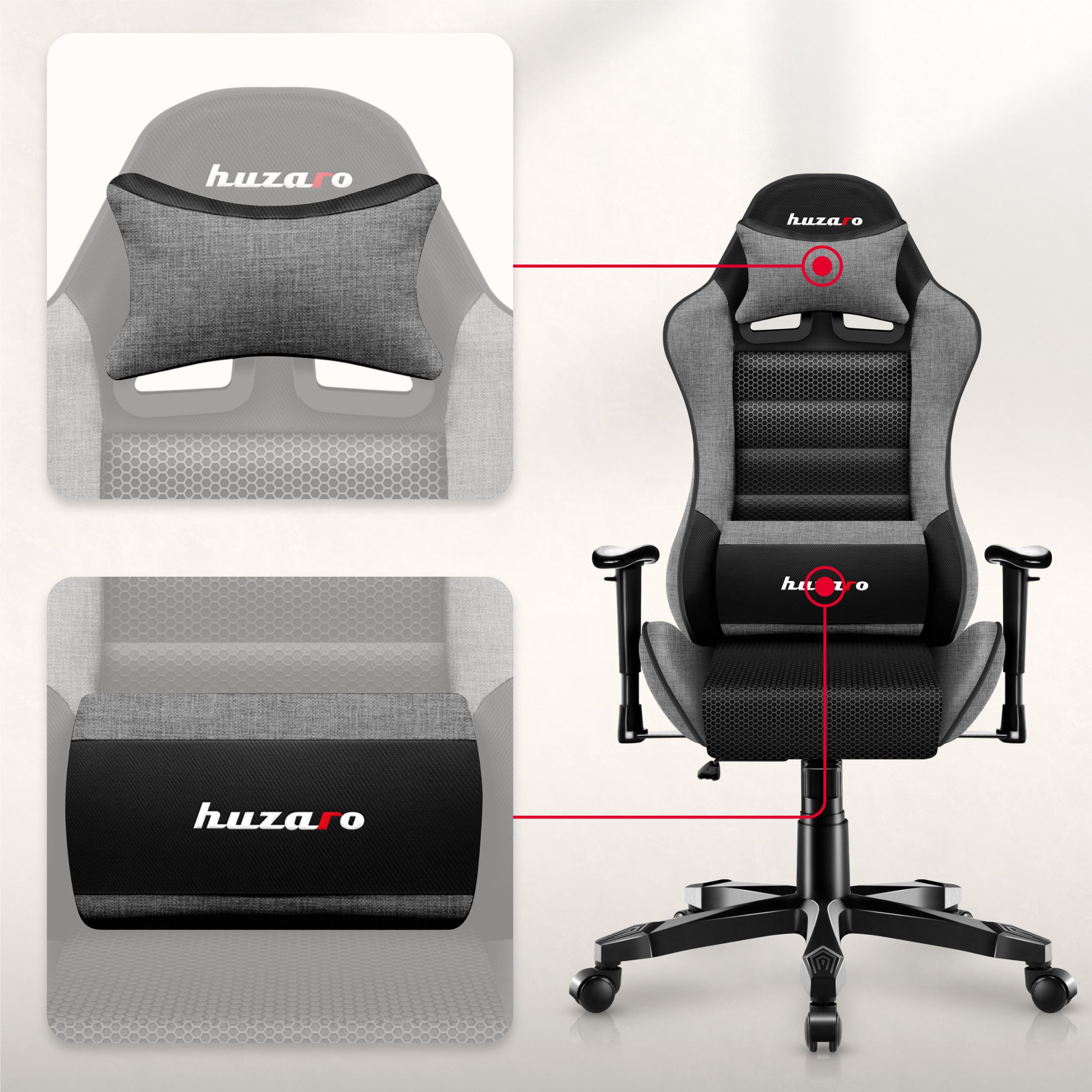HUZARO RANGER 6.0 Grauer Mesh-Gaming-Stuhl für Kinder 