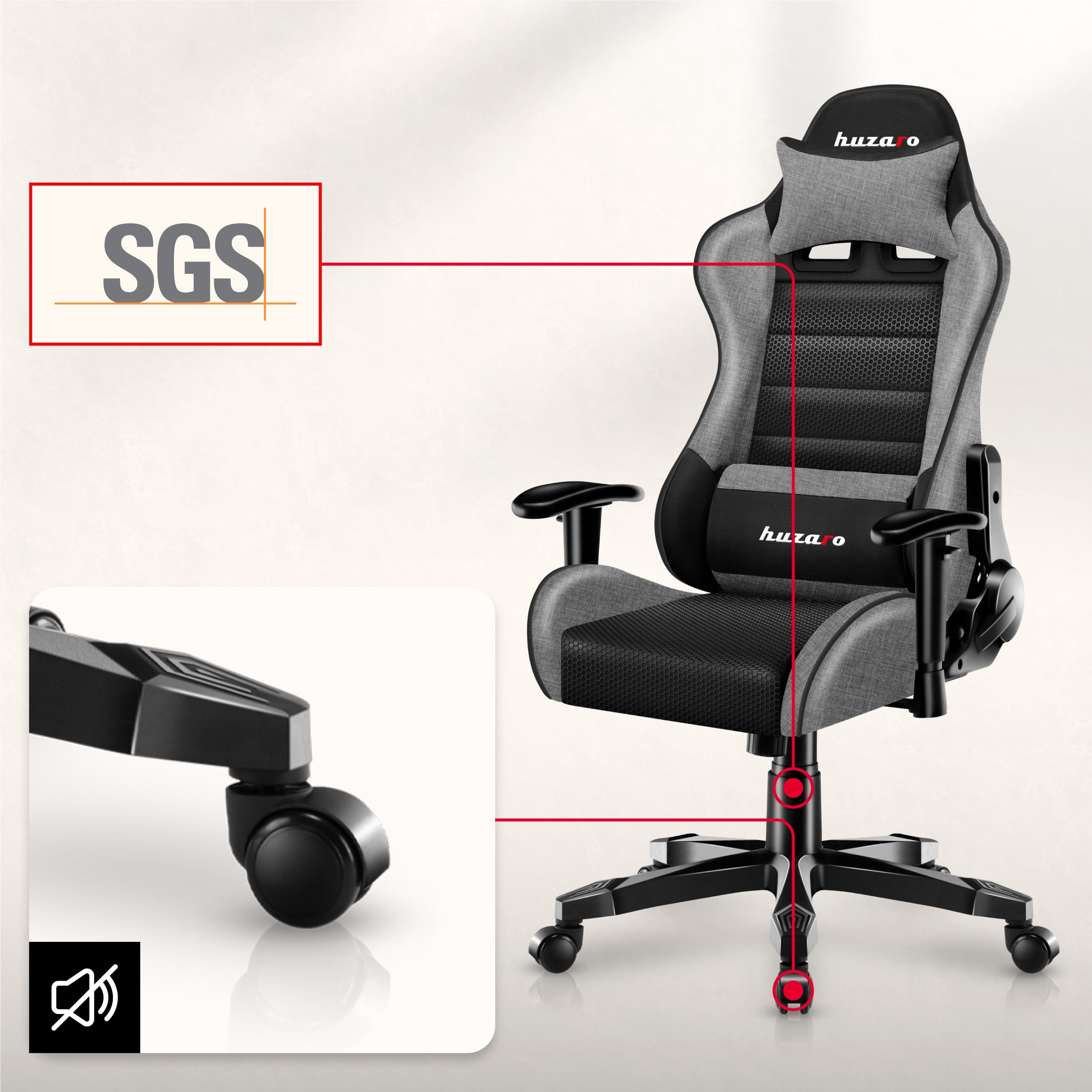 HUZARO RANGER 6.0 Grauer Mesh-Gaming-Stuhl für Kinder 