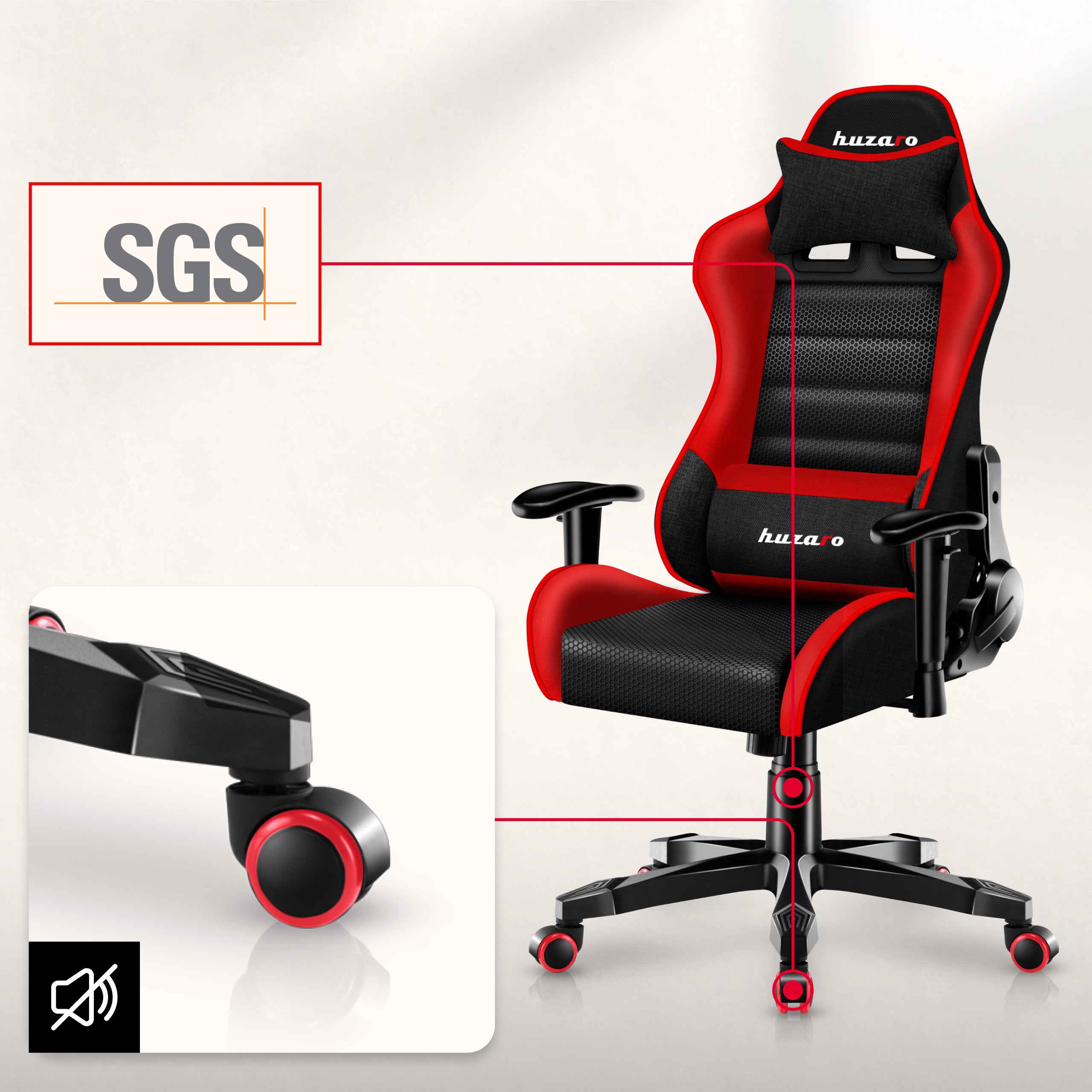 HUZARO RANGER 6.0 Roter Mesh-Gaming-Stuhl für Kinder 