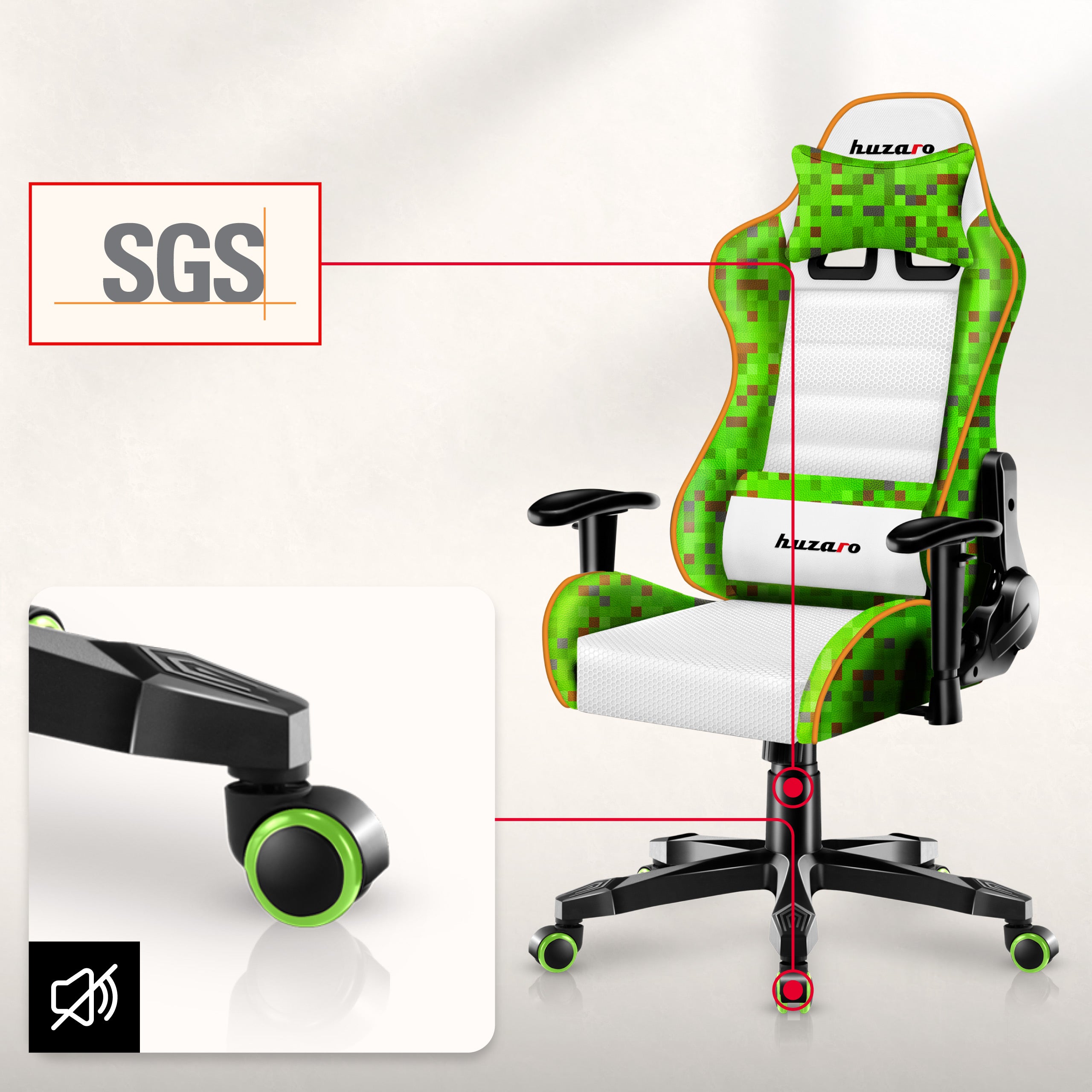 Huzaro Ranger 6.0 Pixel Weißer Kinder-Gaming-Stuhl 