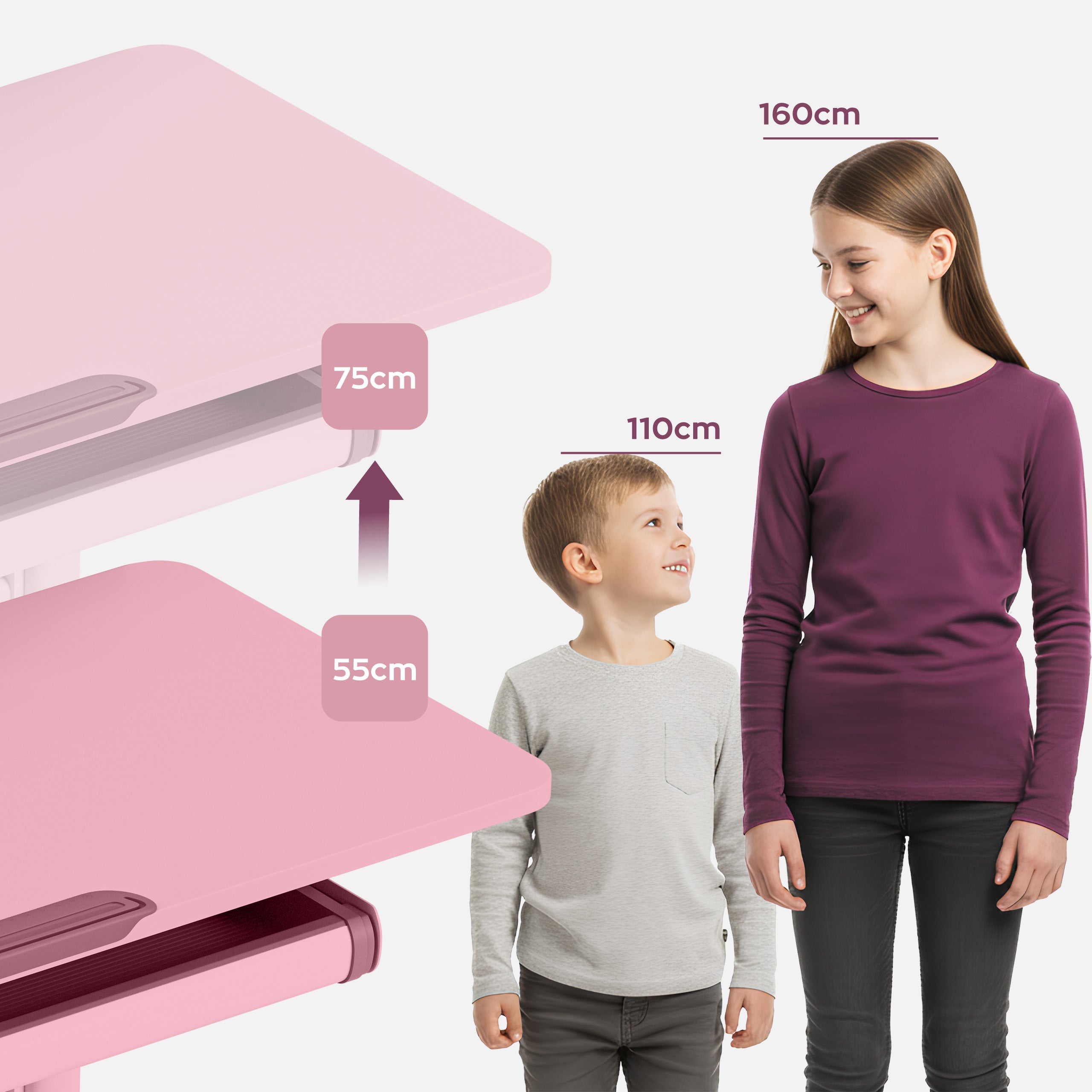 Bequeme Höhenverstellung der Tischplatte