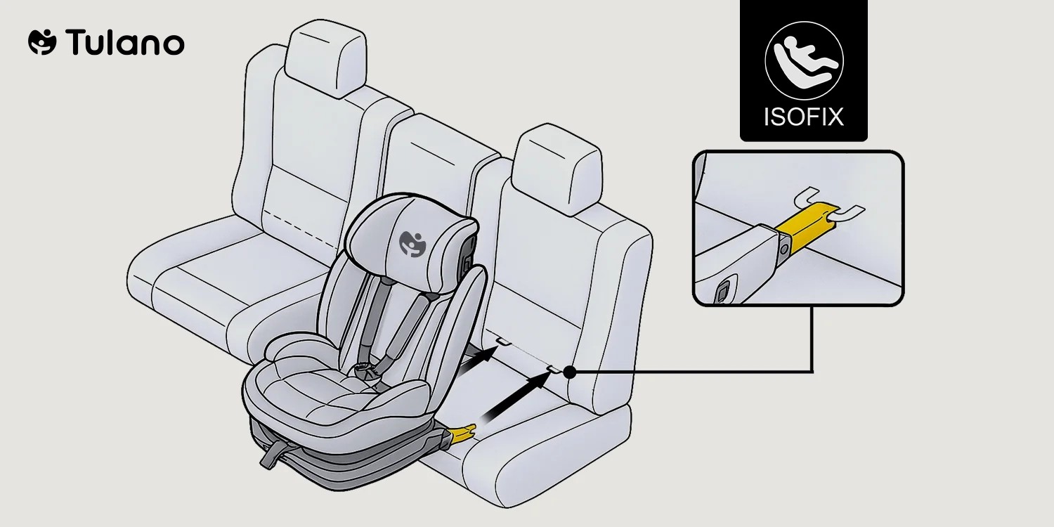 schemat systemu ISOFIX w samochodzie