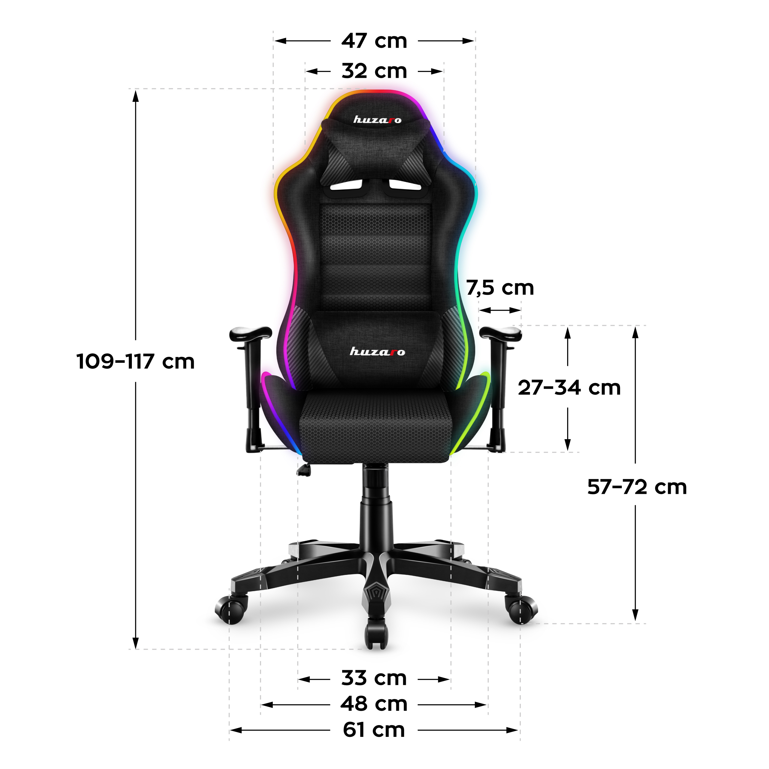 Wymiary fotela Ranger 6.0 RGB